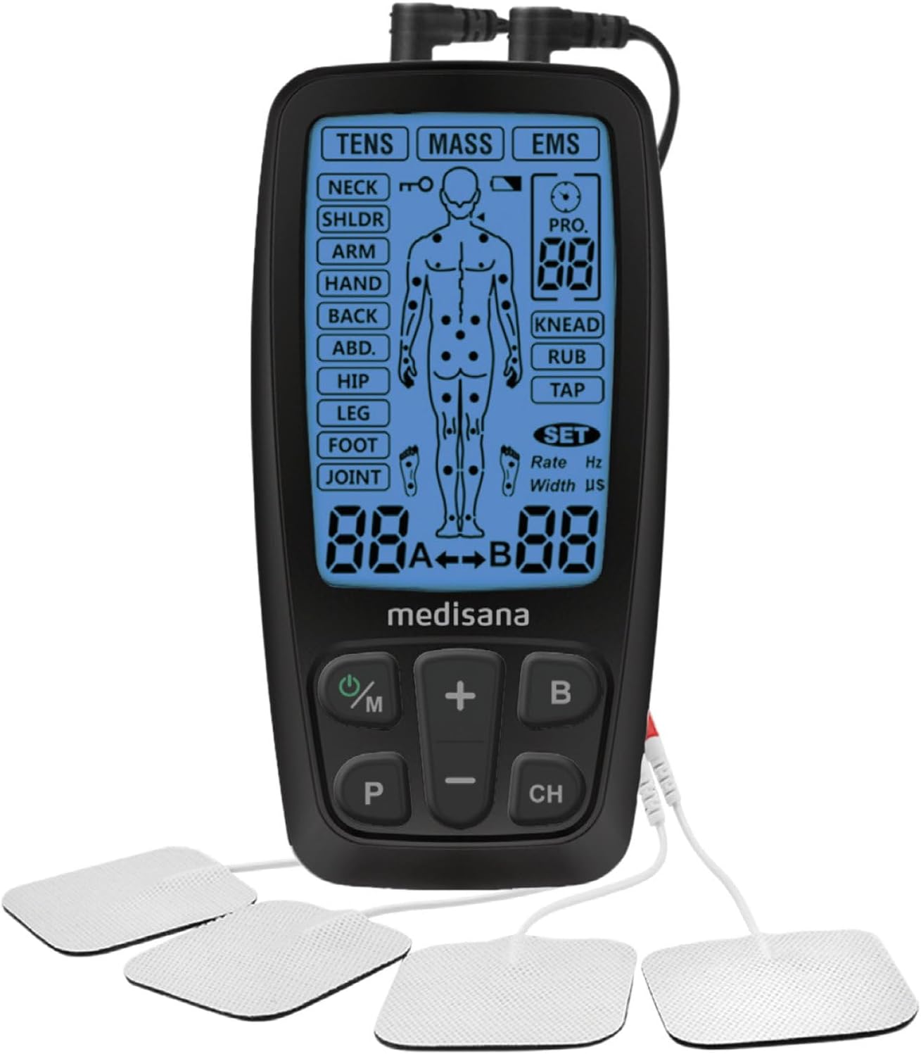 Medisana TT 205 TENS, aparato de corriente de estimulación EMS con 60 programas aparato profesional de electroterapia relajación muscular y alivio del dolor en espalda, cuello, hombros, abdomen