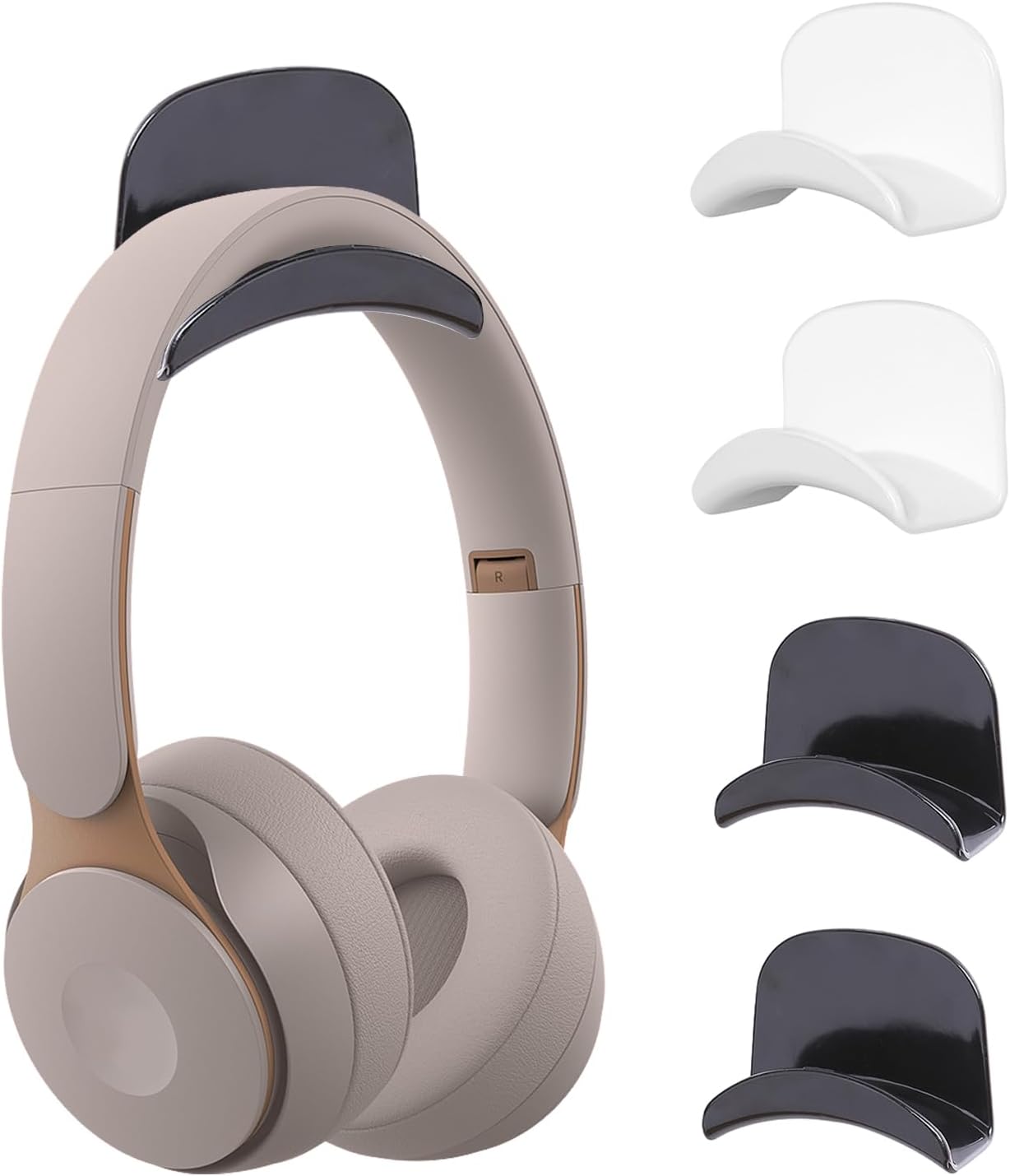 Universal Soporte Auriculares 4 pcs Headset Stand Holder Adhesiva Soporte Cascos Mesa Gancho Sujeta Colgador Auricular para la Mayoría de los Auriculares y el Controlador (Blanco + Negro)