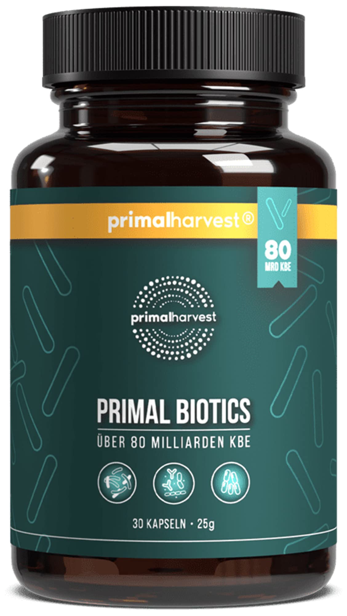 Primal Harvest ® Biotics - 30 Cápsulas - 15 cepas de bacterias - 80 000 millones de UFC + inulina y cultivos vivos - Probado en laboratorio - Cápsulas resistentes gástricas