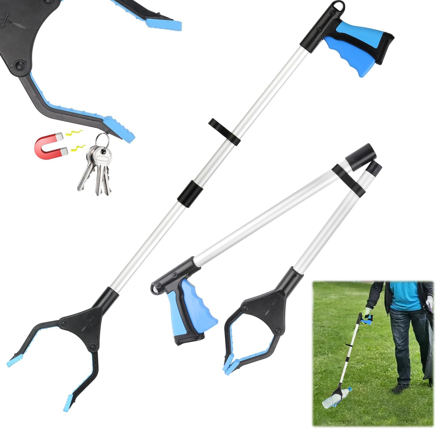 LWMTT Pinza Larga,Pinzas Recoge Objetos 81cm,Plegable Pinza Recoge Objetos,Pinza Larga para Alcanzar Objetos, on Puntas magnéticas, Ayuda de Agarre, Brazo de Agarre para Personas con discapacidad