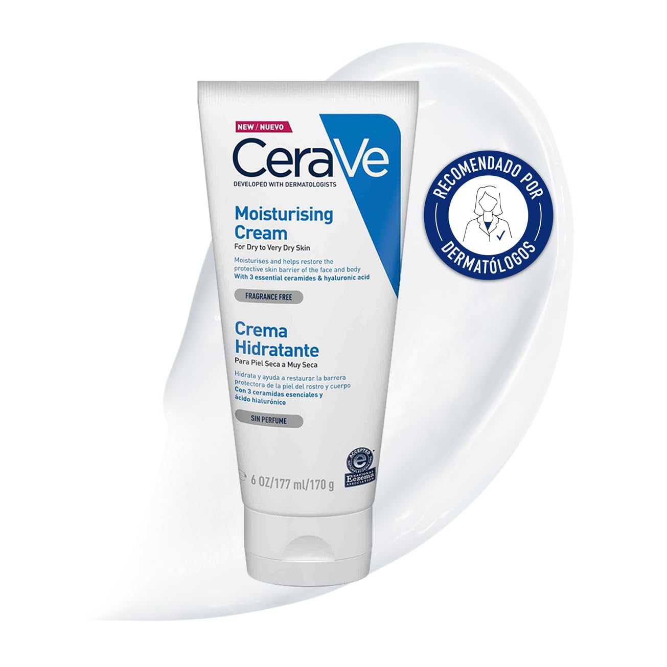 CeraVe Crema Hidratante para Rostro y Cuerpo, Idónea para Piel Seca a Muy Seca, Hidrata y Restaura la Barrera de la Piel, Enriquecida Con Ceramidas Esenciales y Ácido Hialurónico, 177ml
