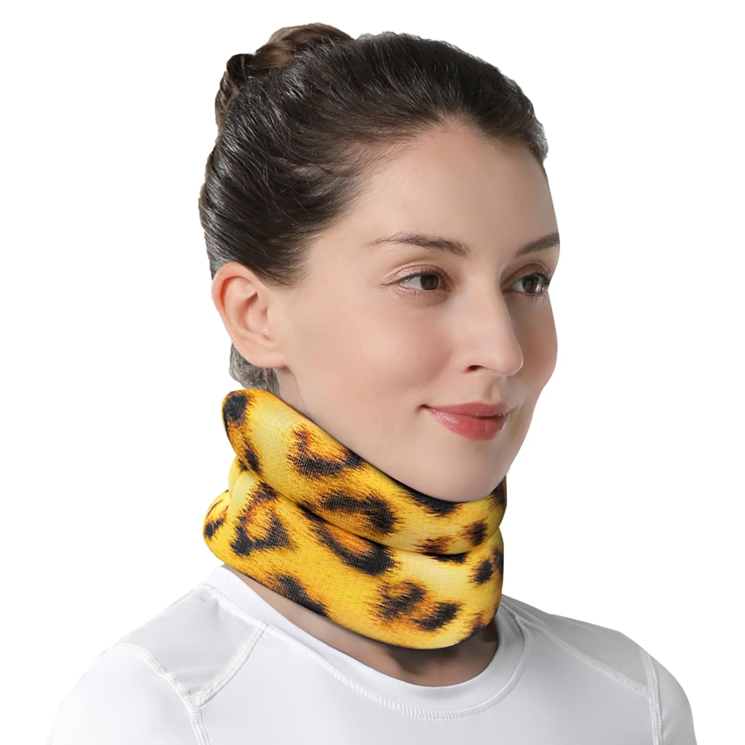Collarín Cervical Blando, Soporte para el Cuello, Alivio del Dolor y la Presión en la Columna Vertebral, Adecuado para Viajar, Dormir y Trabajar (estampado leopardo, L)