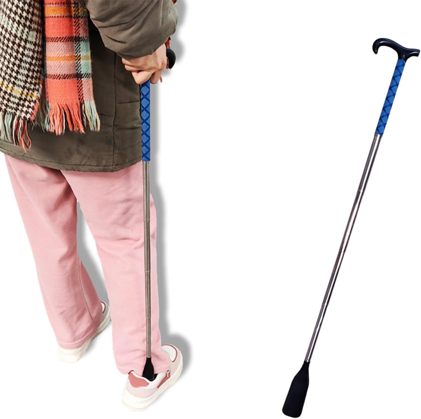 Calzador extensible de mango largo, calzador retráctil portátil de acero inoxidable para personas mayores