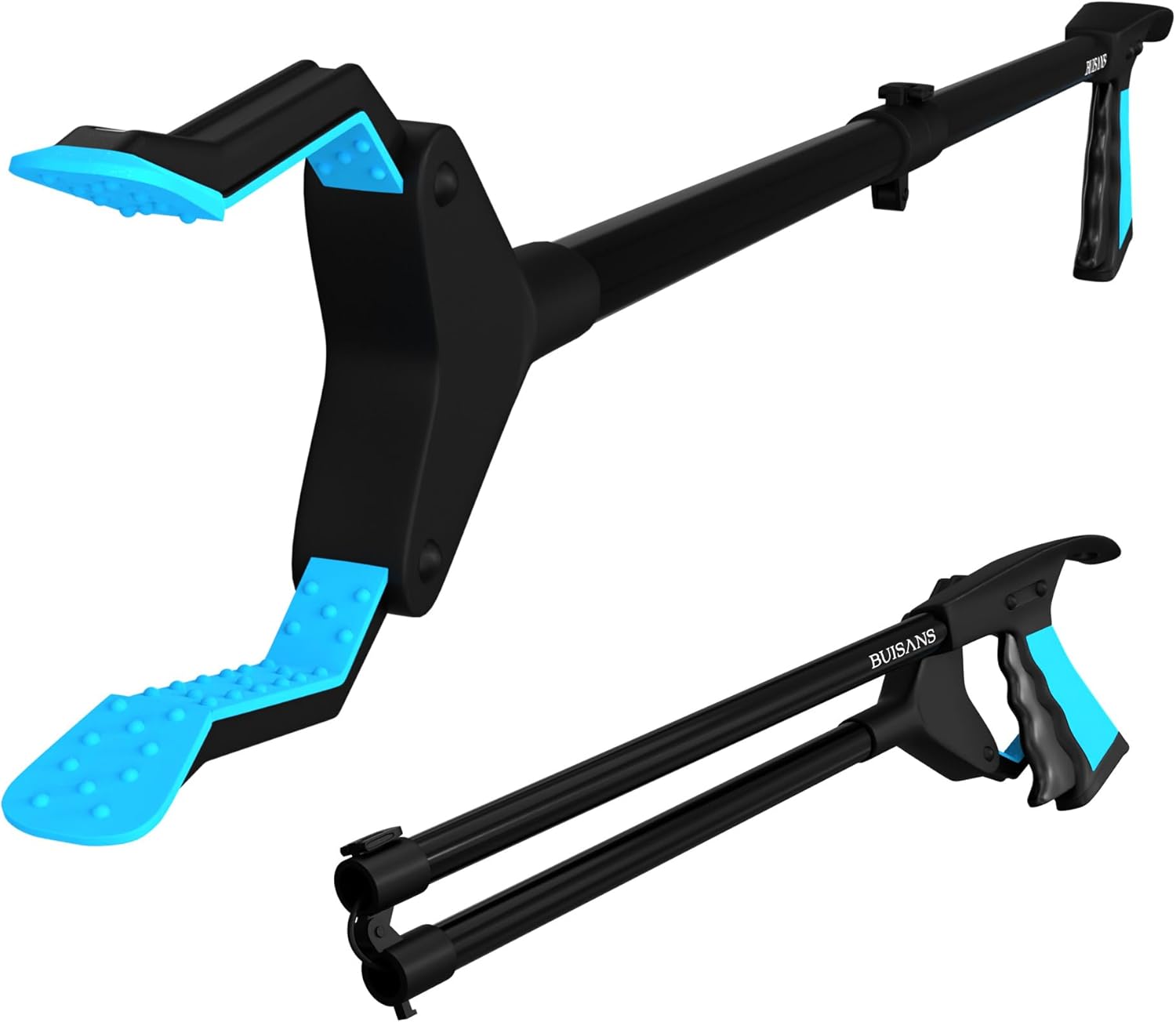 Pinza Recoge Objetos 110 cm con Imán y Sistema Calzador para Mayores, Recogedor Plegable y Extensible con Cabezal 360º para Alcanzar Objetos en Alturas y Suelo
