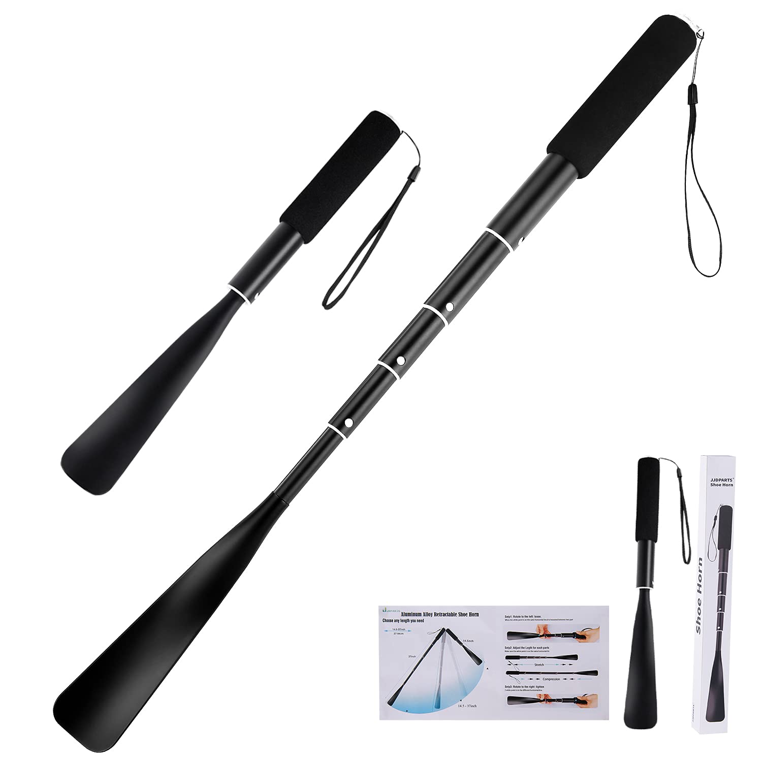 Calzador retráctil de aluminio de 37 a 94 cm, con mango largo, para hombres, mujeres, niños y mayores