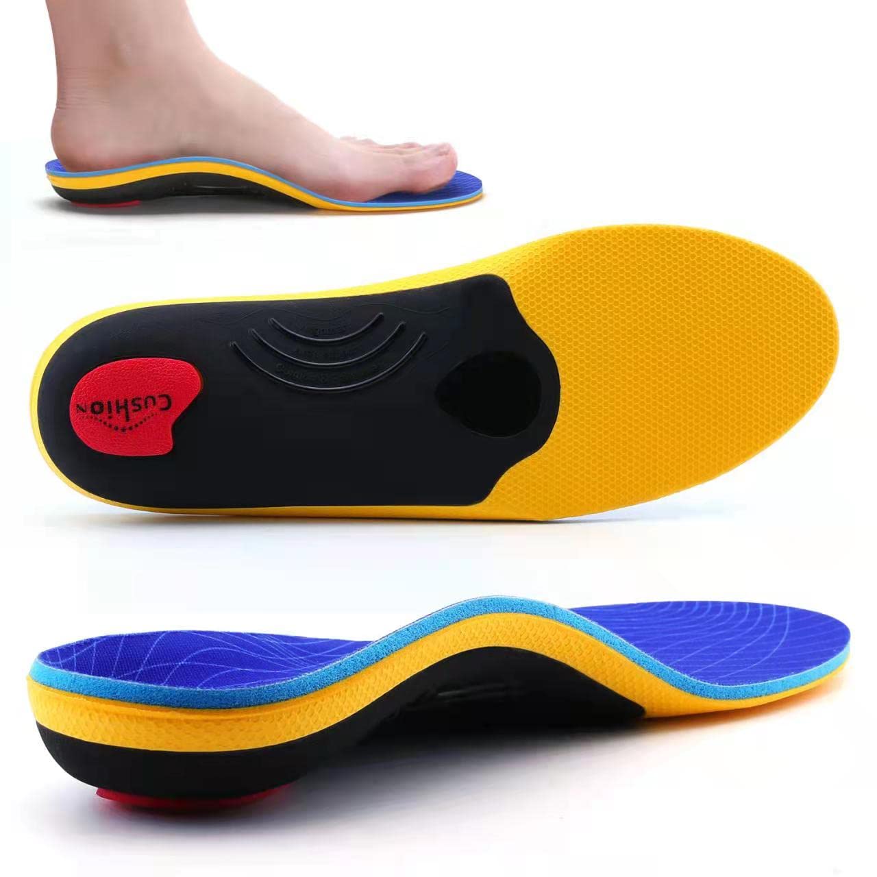Plantillas ortopédicas para mujeres y hombres Soporte de pie alto Plantillas de zapatos funcionales suaves Inserto para pies planos, dolor de pie, fascitis plantar (Azul)