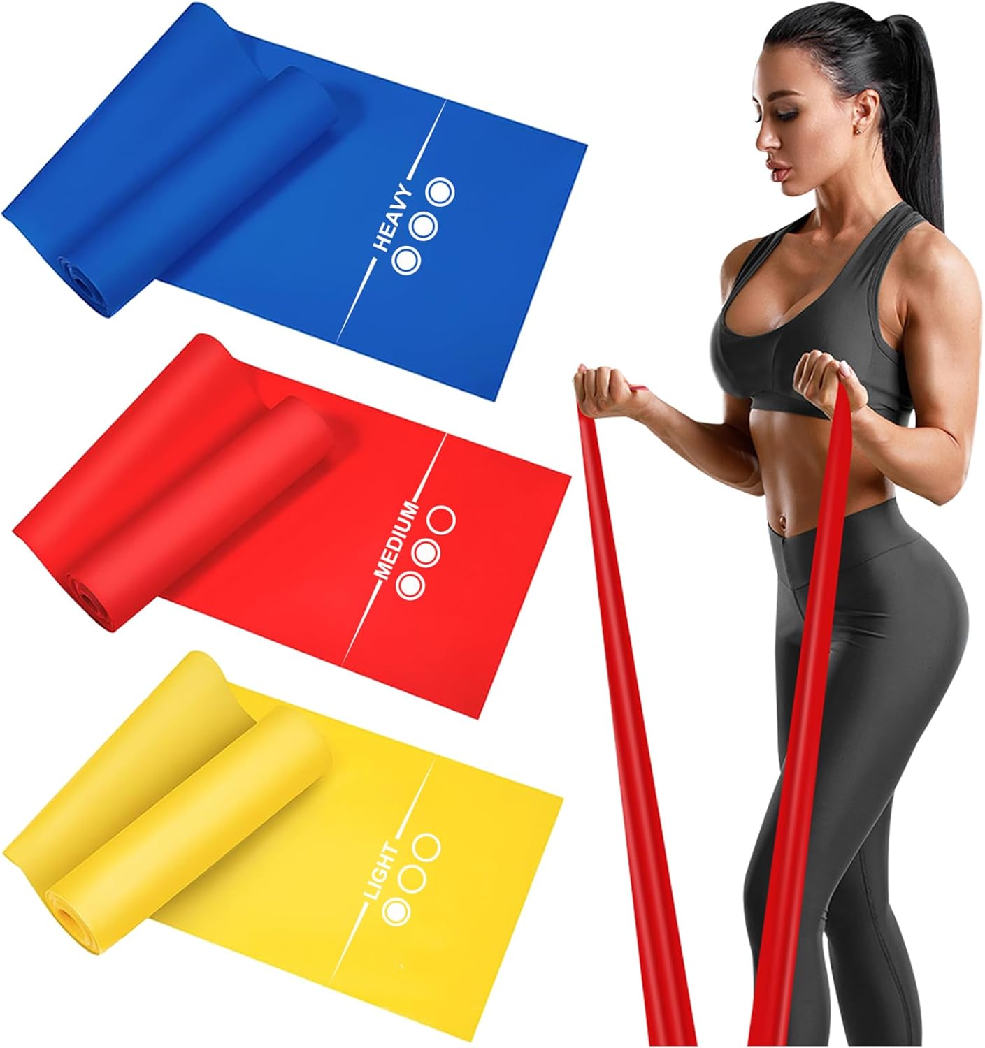 Bandas Elasticas Fitness[Set de 3] Cintas Elasticas con 3 Niveles de Resistencia, Pilates, Crossfit, Estiramientos