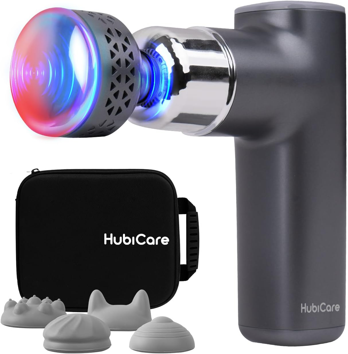 HubiCare Pistola de masaje fría y caliente, masajeador de impacto de tejido profundo para aliviar el dolor, pistola de terapia muscular de mano, con 8 modos de nivel, 4 cabezales reemplazables