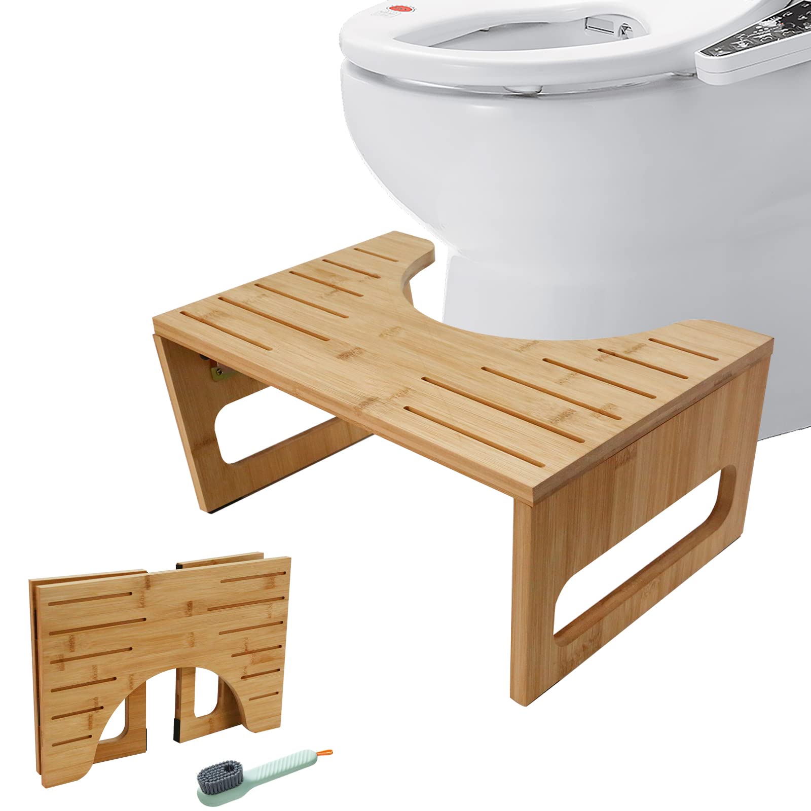 Taburete de Inodoro para Baño, Plegable Taburete de Inodoro de Madera de Bambú para Adultos, Reposapiés Fisiológico de Inodoro para Adulto, Taburete de Bambú para Inodoro para Niños y Adultos