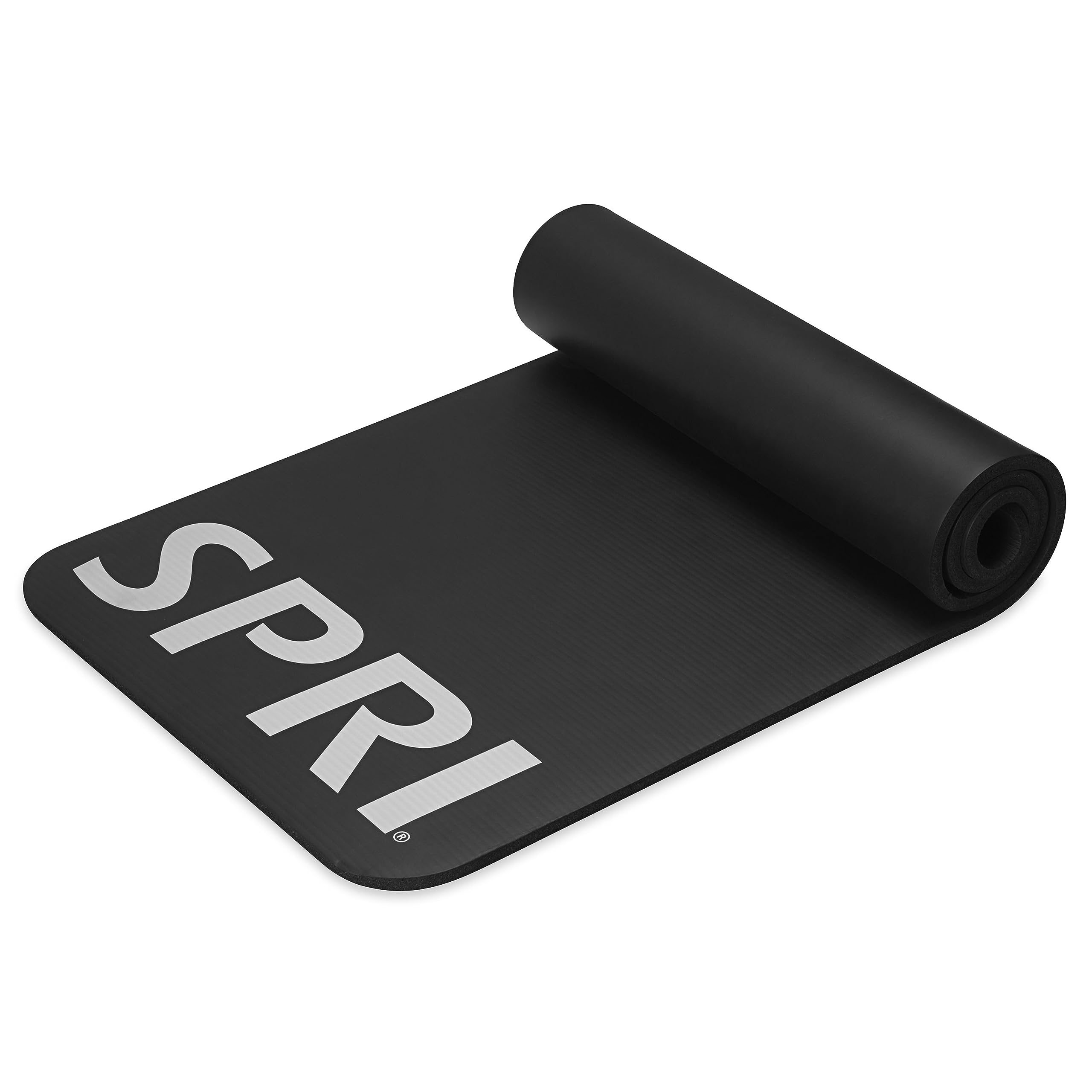 SPRI Pro Fitness Mate - Tapete grueso para ejercicios en el suelo, sentadillas, flexiones, estiramientos, tonificación y fitness general, textura antideslizante, acolchada, portátil, con correa de