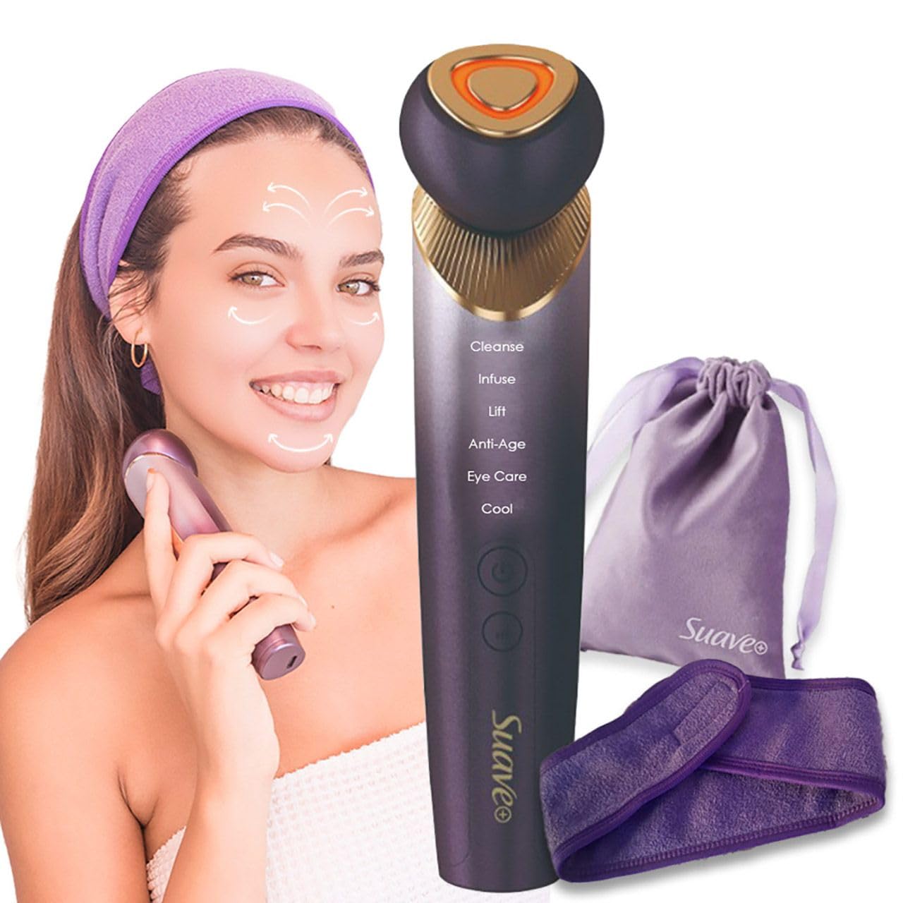 Radiofrecuencia Facial, Masajeador Facial, Aparato Electrico, Dispositivo Microcorriente con Luces LED 6 en 1. Reafirmante, Antiarrugas, ⁸Antiedad, Rejuvenecimiento Facial