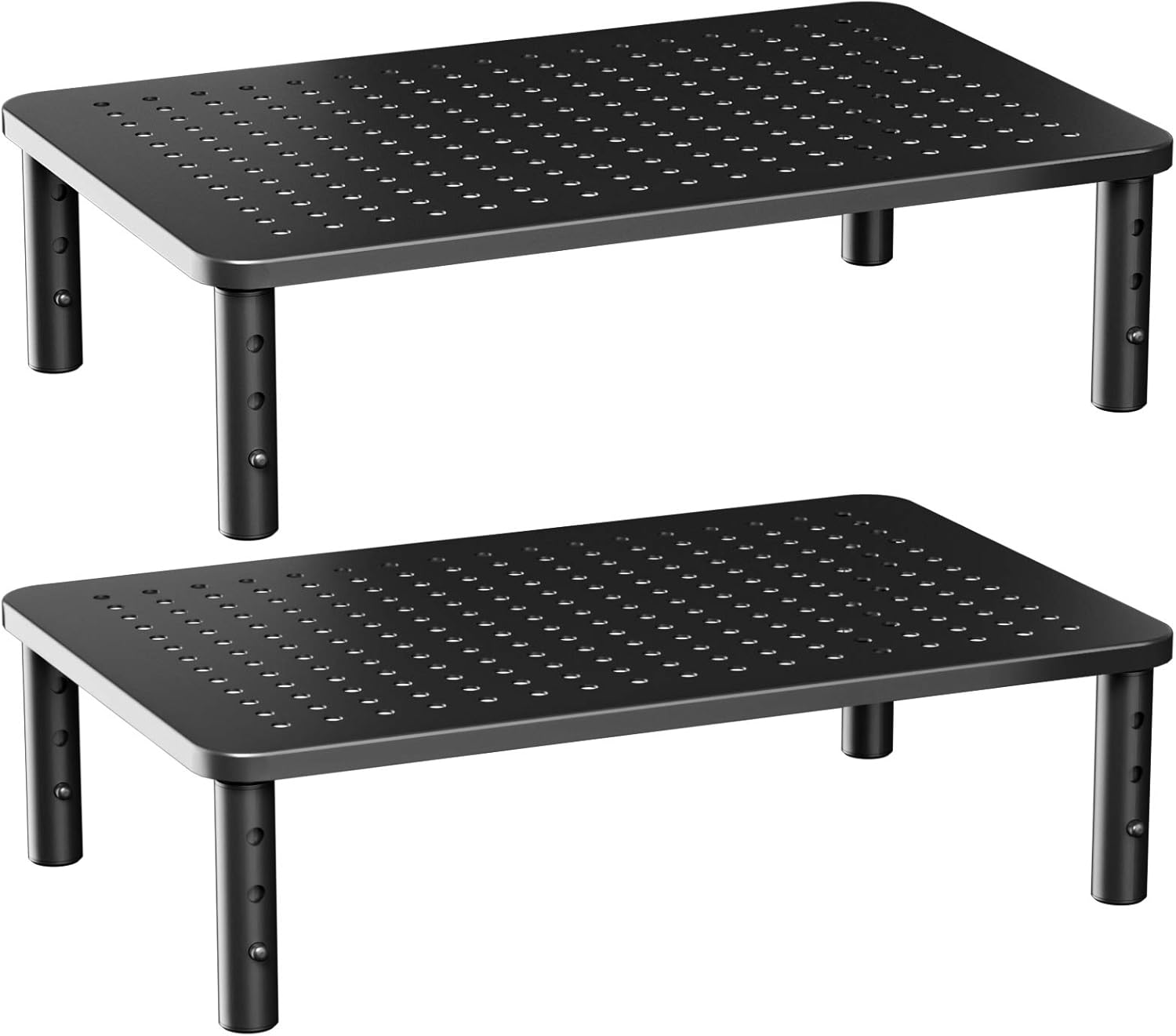 HUANUO Elevador de soporte para monitor 3 Alturas Ergonómicas Ajustables con Plataforma de Orificios ventilados para Monitor, ordenador Portátil, Impresora (2 paquetes)