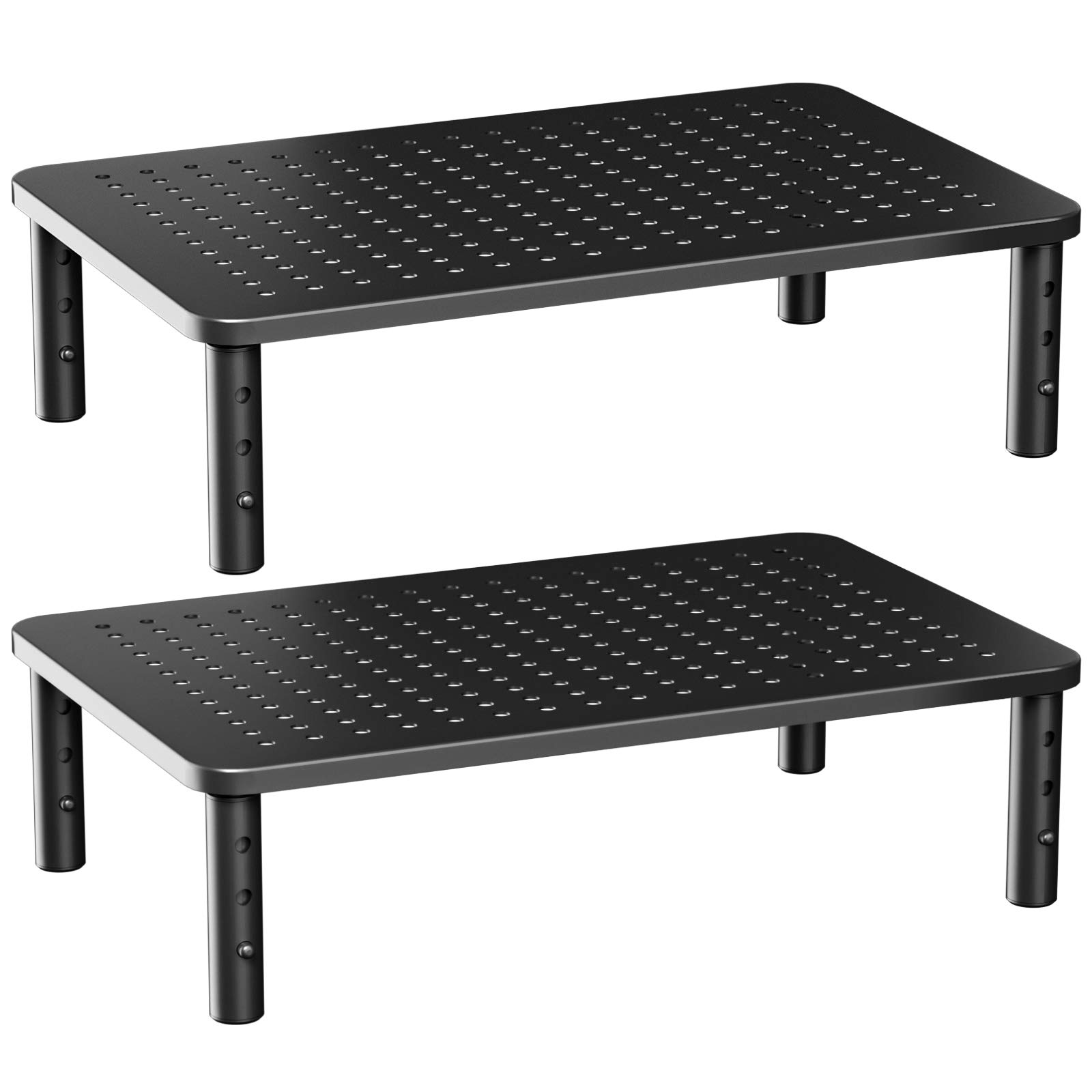 HUANUO Elevador de soporte para monitor 3 Alturas Ergonómicas Ajustables con Plataforma de Orificios ventilados para Monitor, ordenador Portátil, Impresora (2 paquetes)