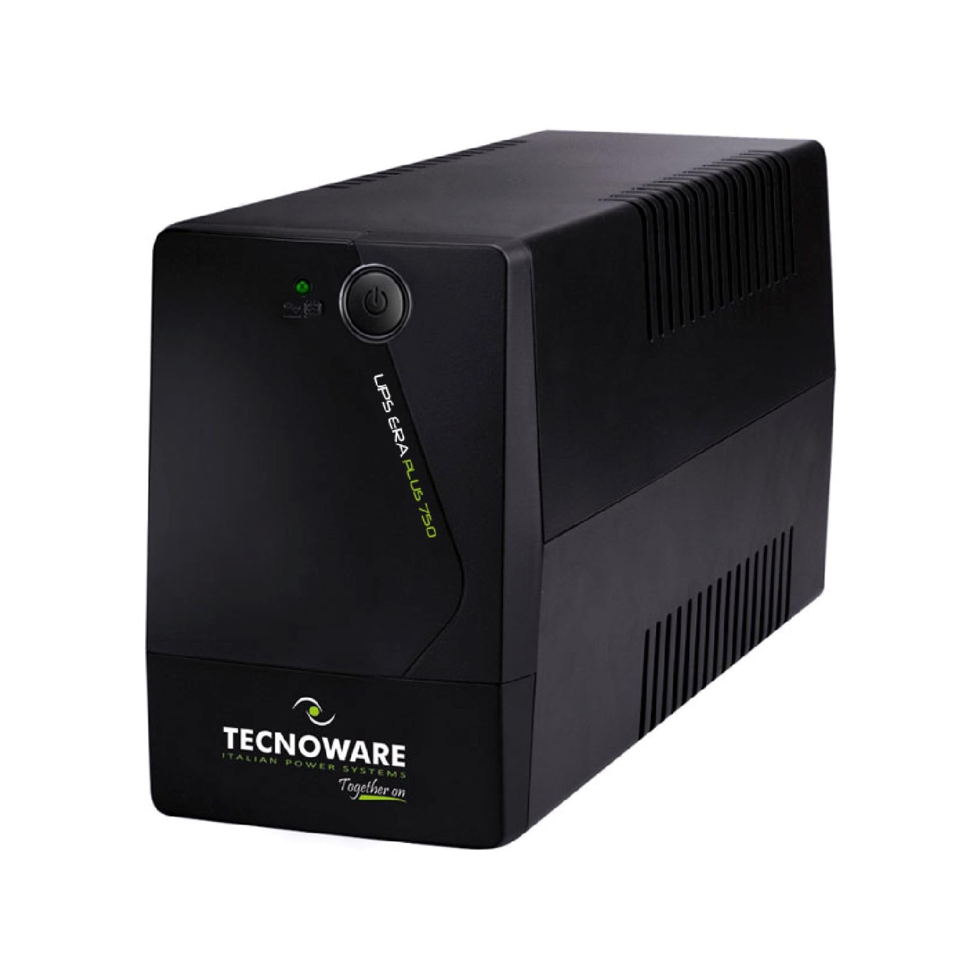 Tecnoware Power Systems - UPS ERA PLUS 750, Protección Apagón y Sobretensiones, AVR Plus, Autonomía 10min PC/40min Módem, 2 Tomas Schuko, Silencioso, Negro, 750VA, PC