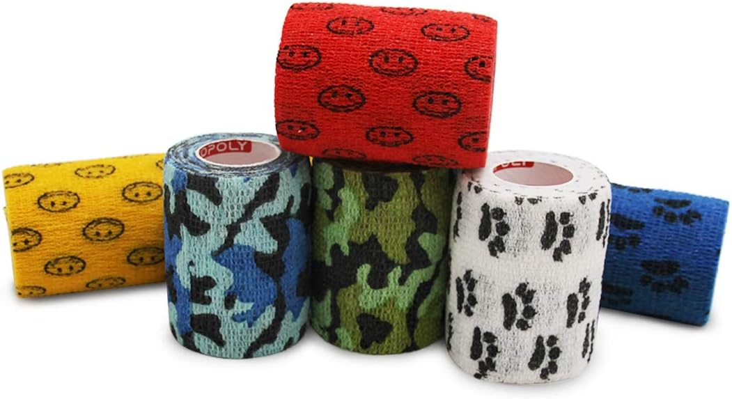 GSPCARE Vendas Autoadhesivas 6 Rollo,7.5cm X 4.5m No Tejido Cinta Deportiva Adhesiva Vendaje Veterinario, Fuerte Elástico Vendajes Cohesivos para Protección Deportiva (Color de Impresión, 6 Rollo)