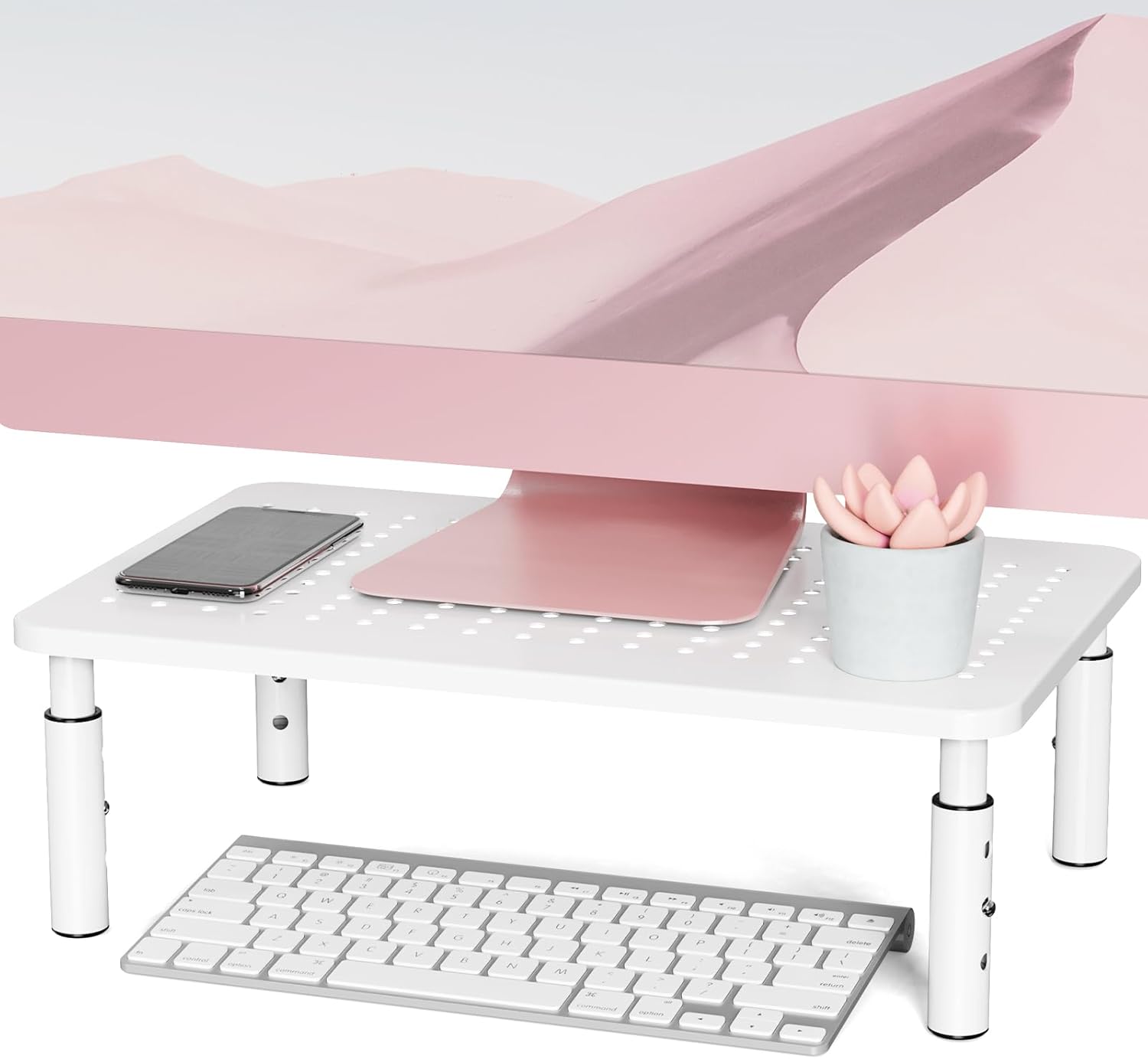 PUTORSEN Soporte de Monitor pc de Premium - Elevador de Monitor Ajustable 3 Alturas para Laptop, Ordenador, PC, Impresora, Soporte Metálico Ergonómico de Escritorio para Monitor-blanco