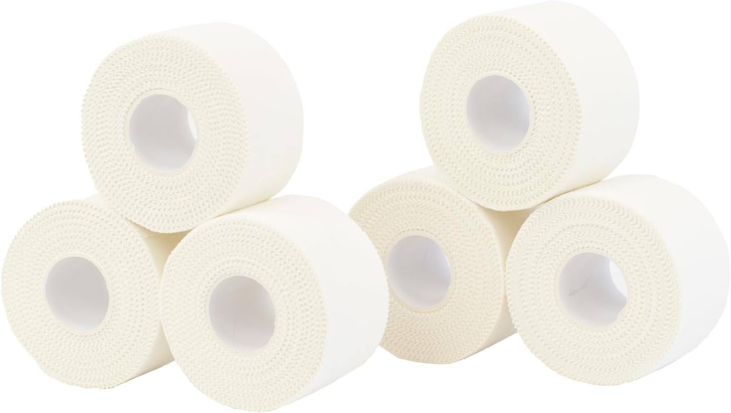 Cinta adhesiva deportiva Tape 3,8cm x 10m. Pack de 6 unidades. Tape ideal para deporte, rehabilitación y fitness. Marca Vendari. (Blanco)