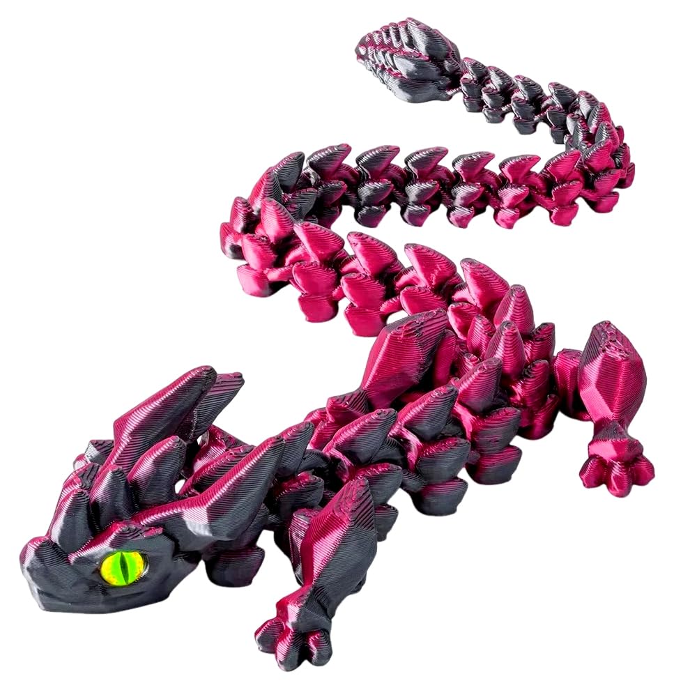 Dragón Impreso en 3D 60cm, Dragón 3D Articulado, Articulaciones Flexibles Articulado Alado, Adorno Dragón de Cristal Juguete para Niños y Adultos, Regalo, Objeto Decorativo Coleccionable(Negro láser y