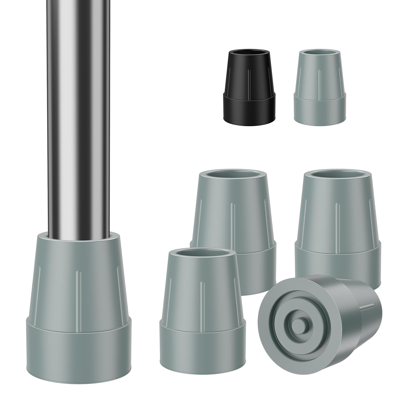 supregear Puntas de Repuesto para Muletas, Bastones y Bastones de Caminata, 4 Piezas, Puntas de Goma Resistente de 25 mm, Gris