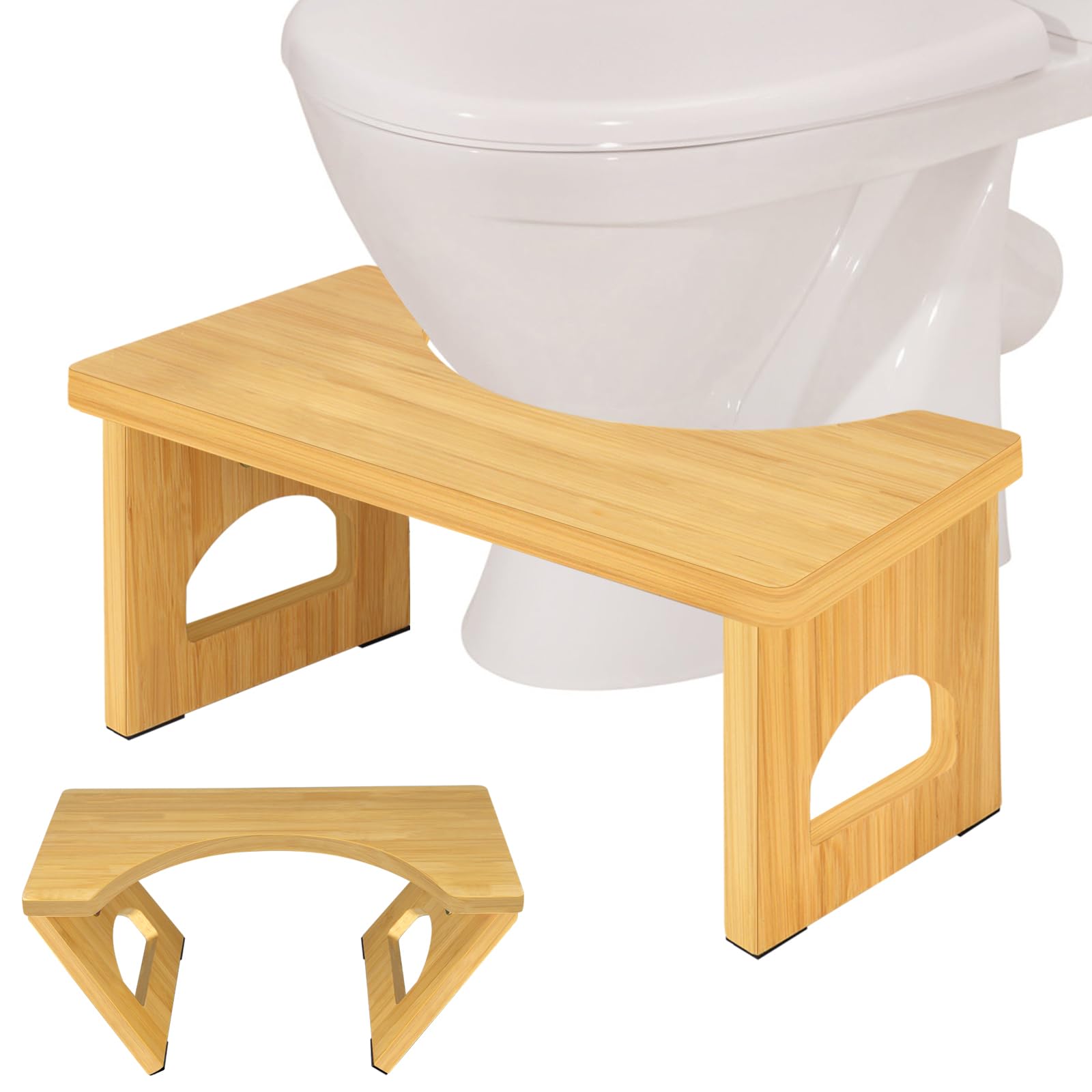Taburete de Madera para Inodoro fisiológico, Taburete Plegable de Madera, Taburete Resistente en Forma de C de 35 Grados, Color Original