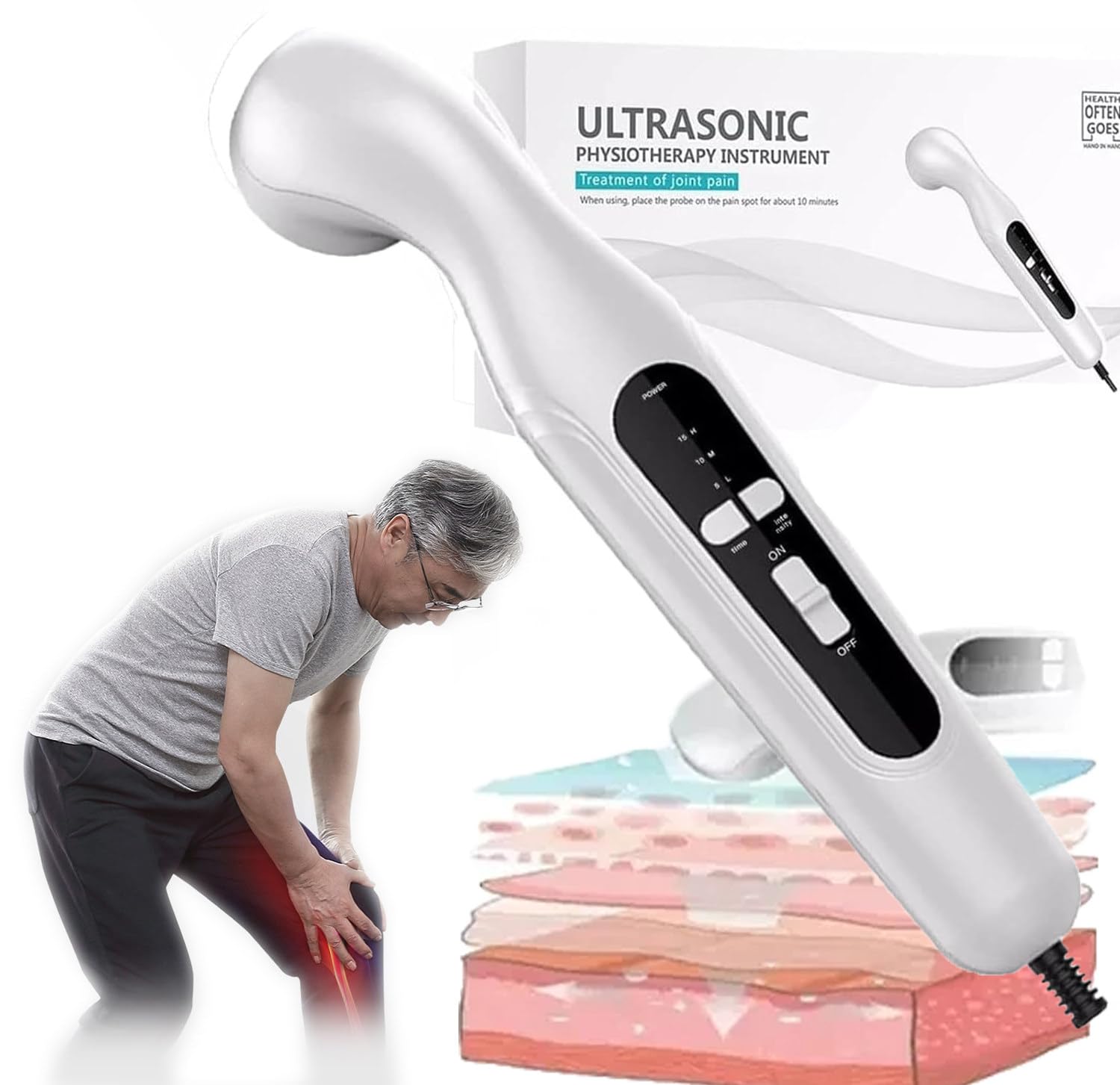 Dispositivo De Fisioterapia Por Ultrasonido,3 Engranajes Ajustables, Para Aliviar El Dolor Corporal, Masajeador Corporal Para CuracióN Muscular, áRea De RadiacióN Efectiva: 4 Cm²