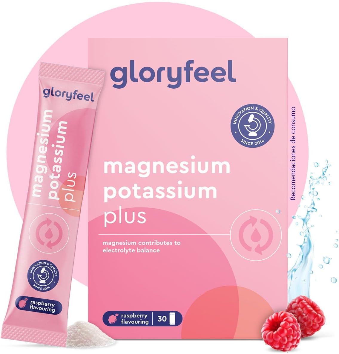 Magnesio y Potasio + Vitaminas - 30 Sobres - Sales minerales para el deporte - Equilibrio electrolítico, Energía, Función muscular, Reduce el Cansancio* - Vitamina C, B12, B1, B2 - Sabor FRAMBUESA