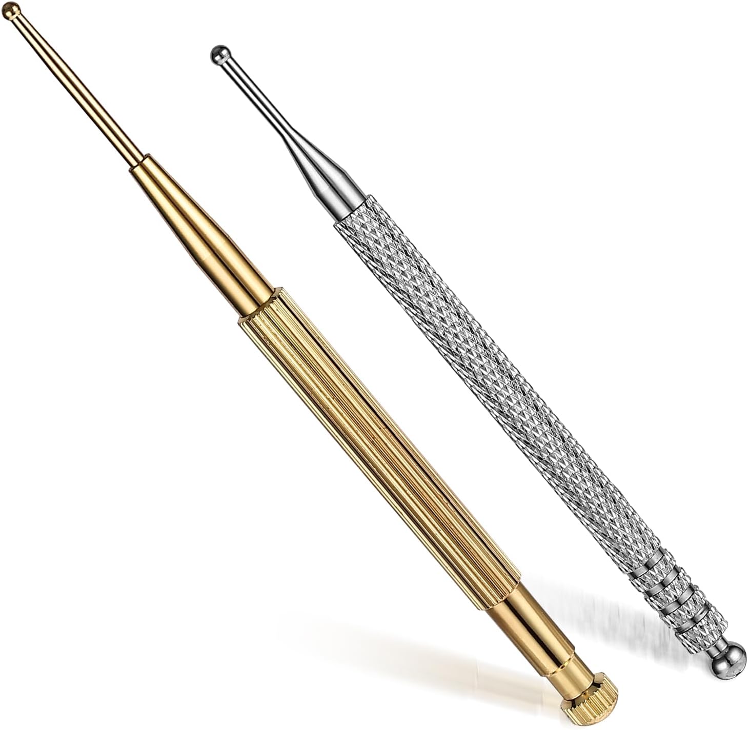 2 lápices de acupresión para alisar, barra de acupuntura retráctil, de acero inoxidable, doble cabeza, bolígrafo de acupuntura para terapia de oído (cobre plata)