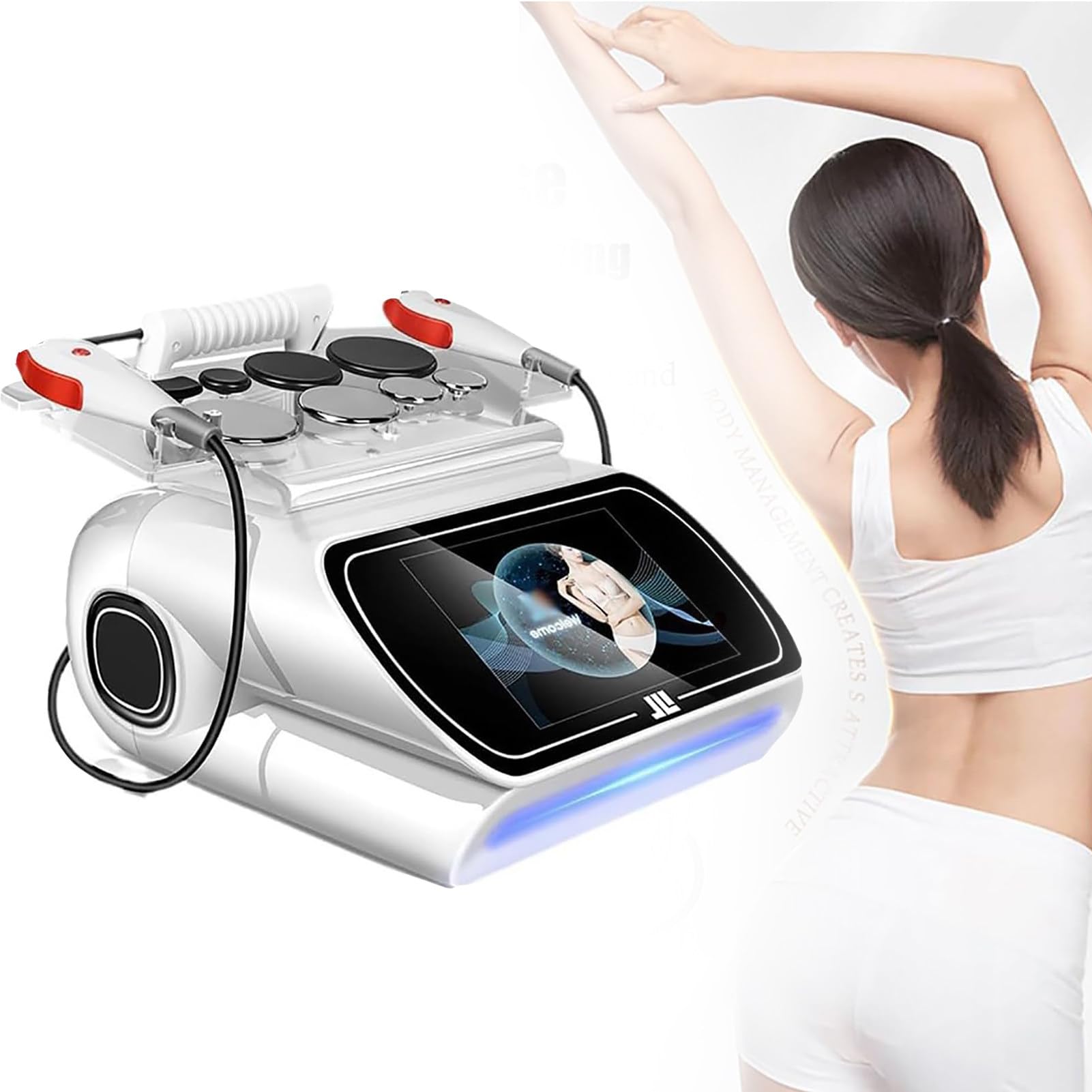 Instrumento de Fisioterapia 448K, máquina para el Cuidado de la Piel, Dispositivo para Eliminar Grasa con Pantalla táctil, con 2 sondas para Fiebre/1 Cuchillo para Fascia, 34 x 46 x 25 cm