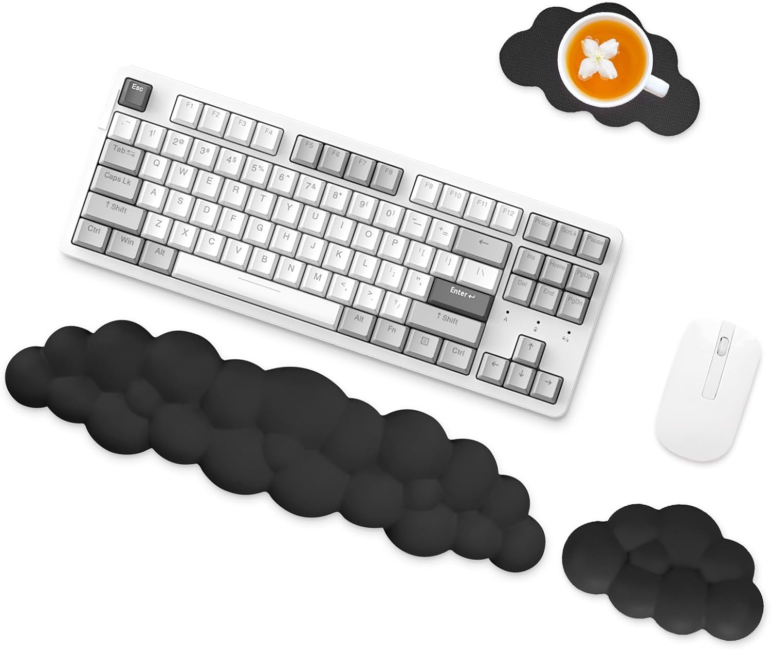 Reposamuñecas Teclado Raton Nube, Ergonómico de Espuma Memori Soporte de Muñeca Teclado con Base Antideslizante, Almohadilla Teclado Reposamuñecas para Oficina, Computadora, Juegos, Negro