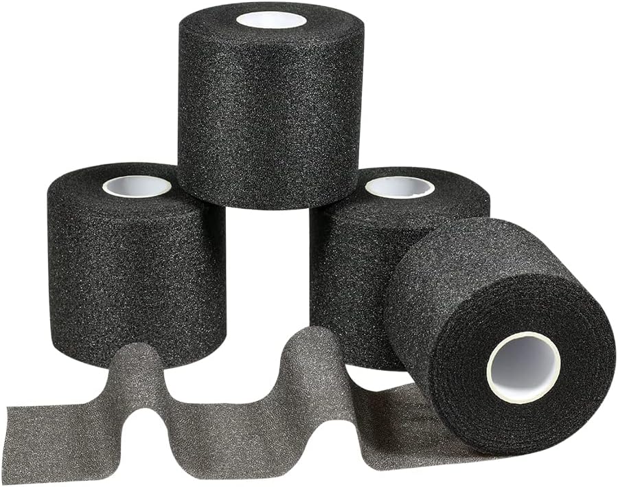 Athletic Tape Foam Underwrap Vendaje de espuma pre-Wrap Sports Tape para tobillos, muñecas, manos y codos, rodillas, evitar lesiones en la piel y residuos pegajosos (6 cm, negro)