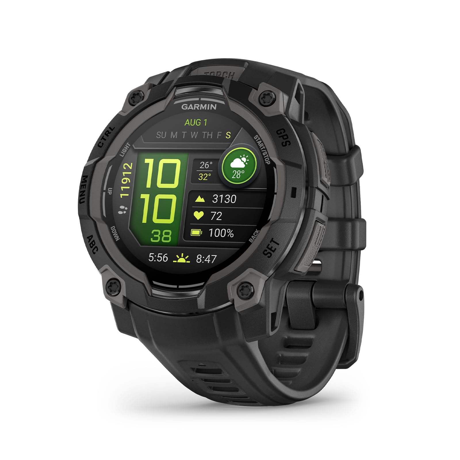 Garmin Instinct 3, Reloj inteligente con GPS, Pantalla AMOLED de 45 mm, Resistente al agua, Aplicaciones deportivas integradas, Monitorización de la salud, Linterna LED, Hasta 18 días autonomía, Negro