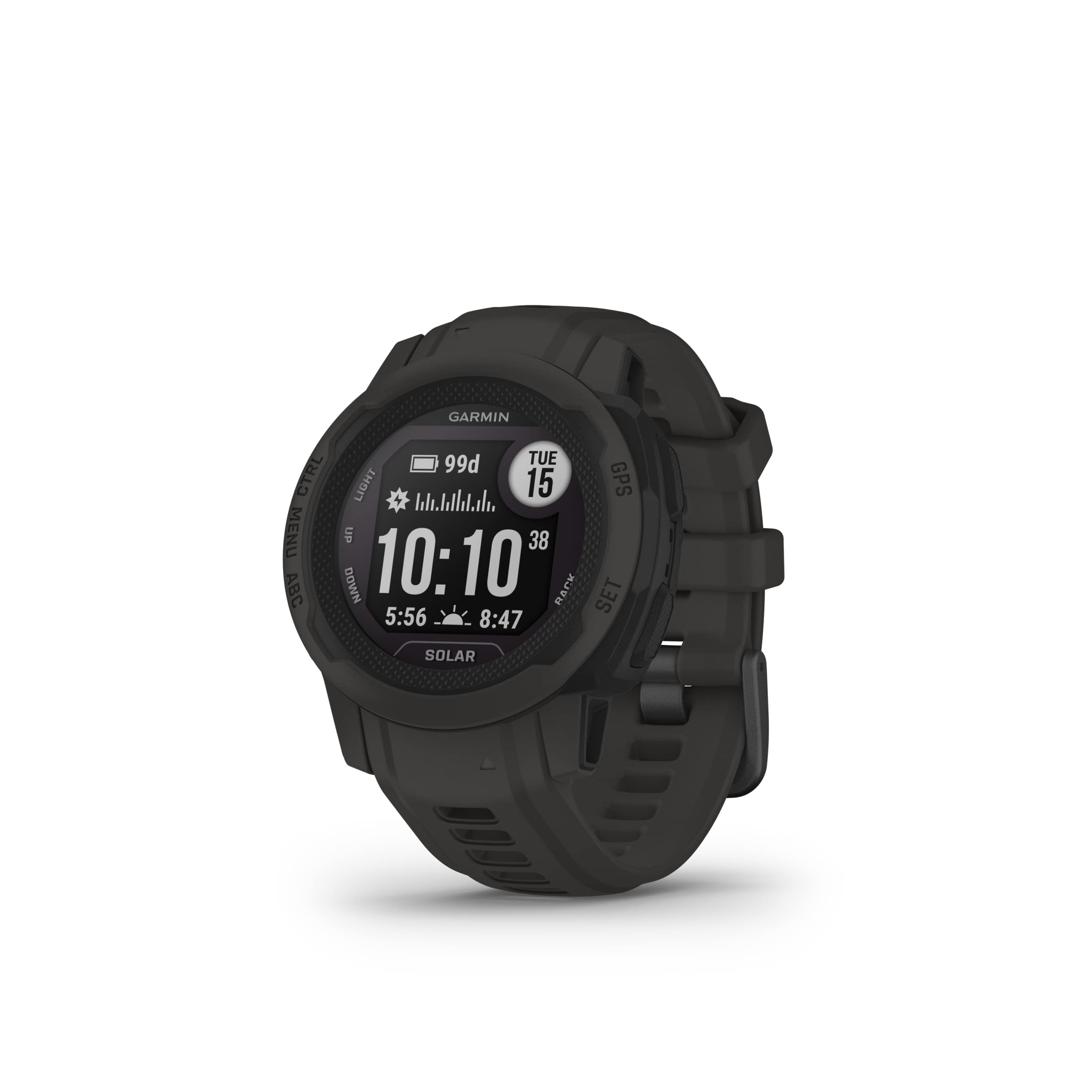 Garmin Instinct 2S Solar, Reloj Inteligente con GPS Resistente al Agua, Carga Solar, Funciones Deportivas, Pulsioximetría, Puntuación de Sueño y Notificaciones del Smartphone, Negro