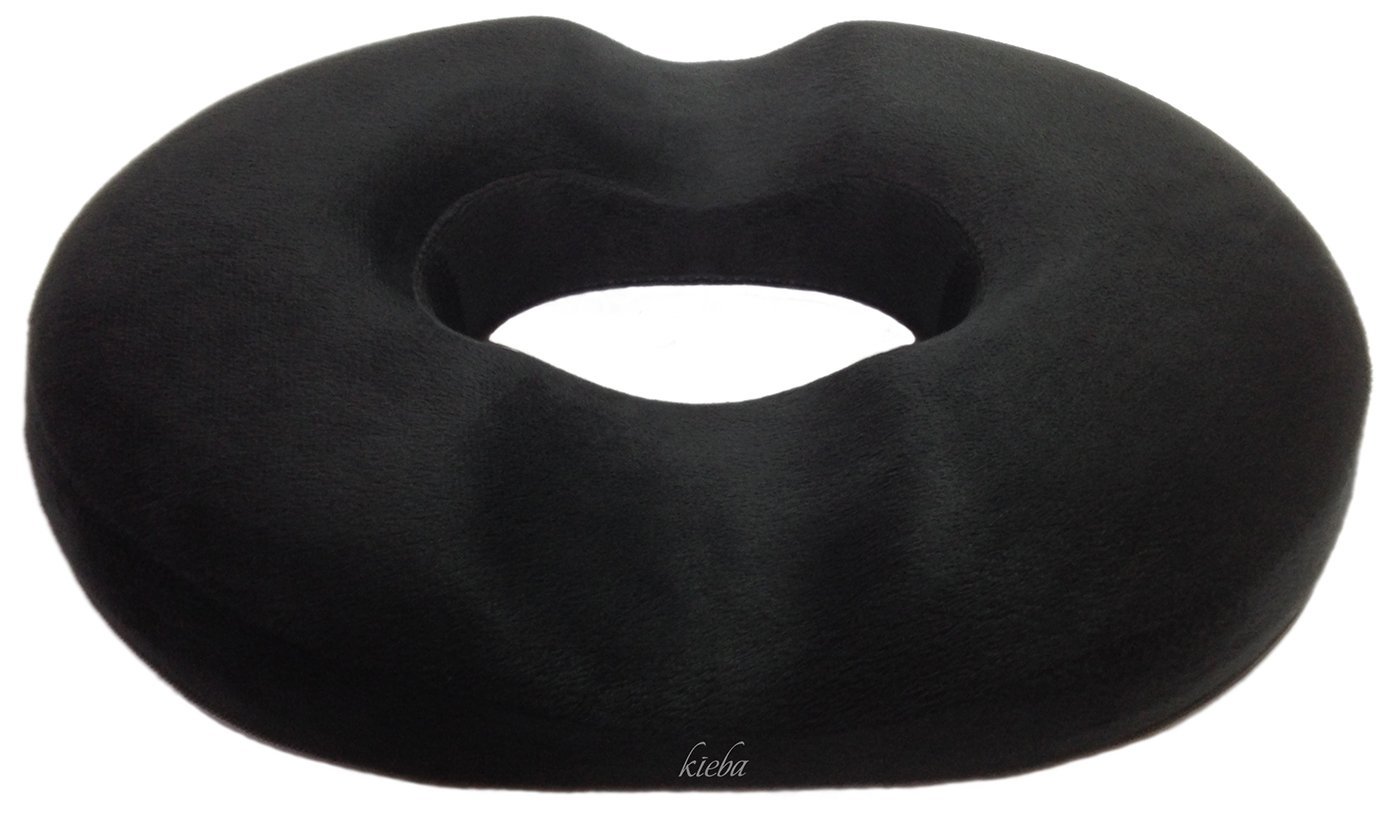 Kieba Hemorroid Tratamiento Donut Cojín Cojín Cojín para Hemorroides, Cojín de Prosta, Cojín de Embarazo, 45,72 cm Almohada Hemorroide Ultra Premium Comfort de Espuma (Negro)