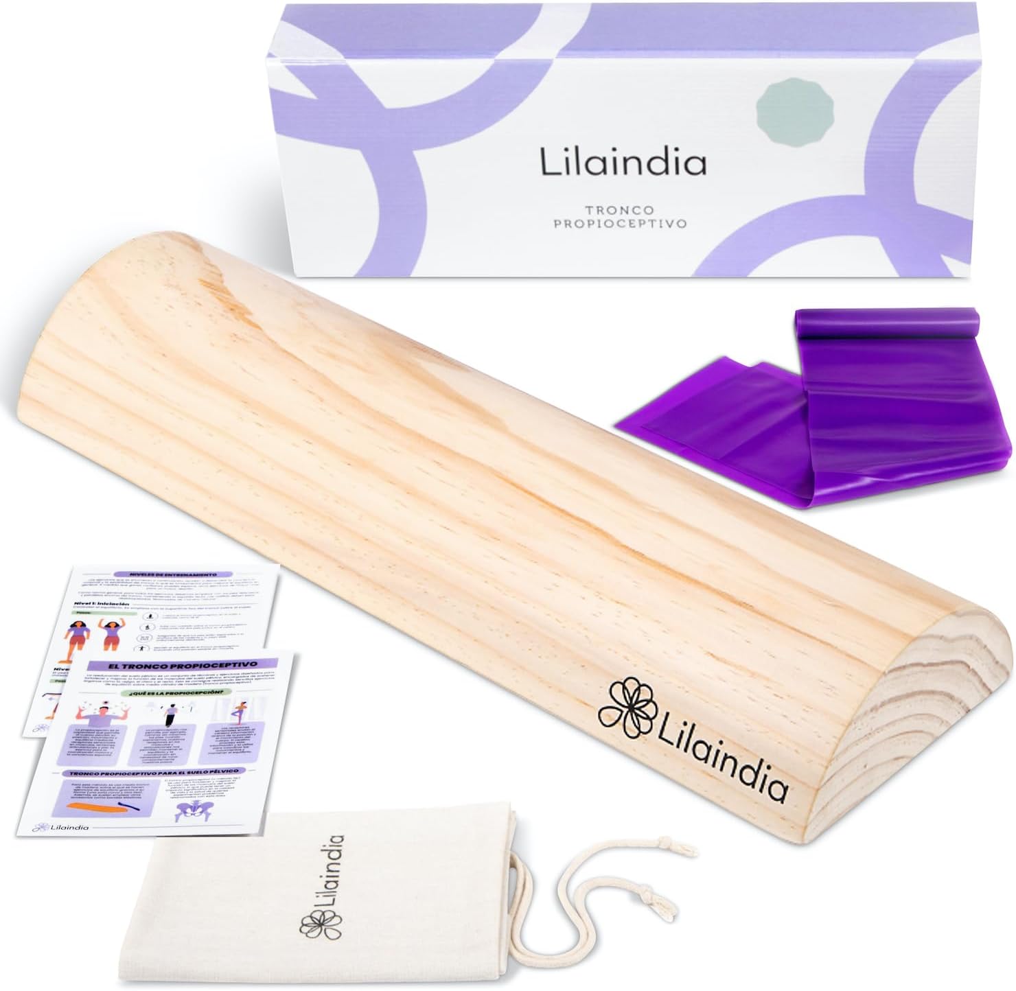 Tronco Propiocepcion Suelo Pelvico - Tronco Propioceptivo con Funda y Banda Elastica - Tronco Madera Suelo Pelvico - Tronco Metodo 5p - Tronco Eutonia - Incluye Manual de Ejercicios