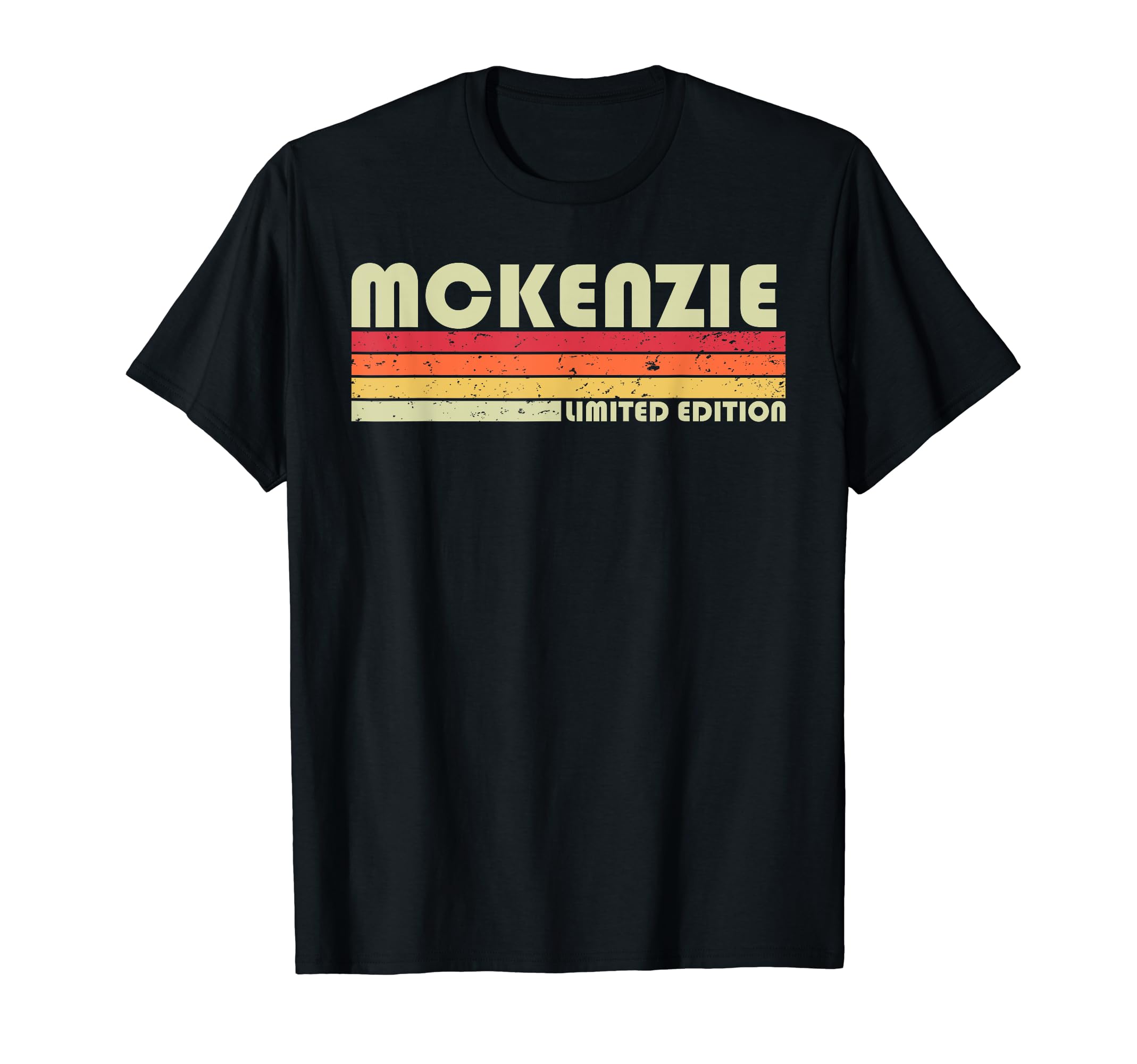 MCKENZIE Apellidos Divertidos Retro Vintage 80s Reunión de Cumpleaños Camiseta Unisex-Adulto Negro Talla S Manga Larga Encaje Clásico