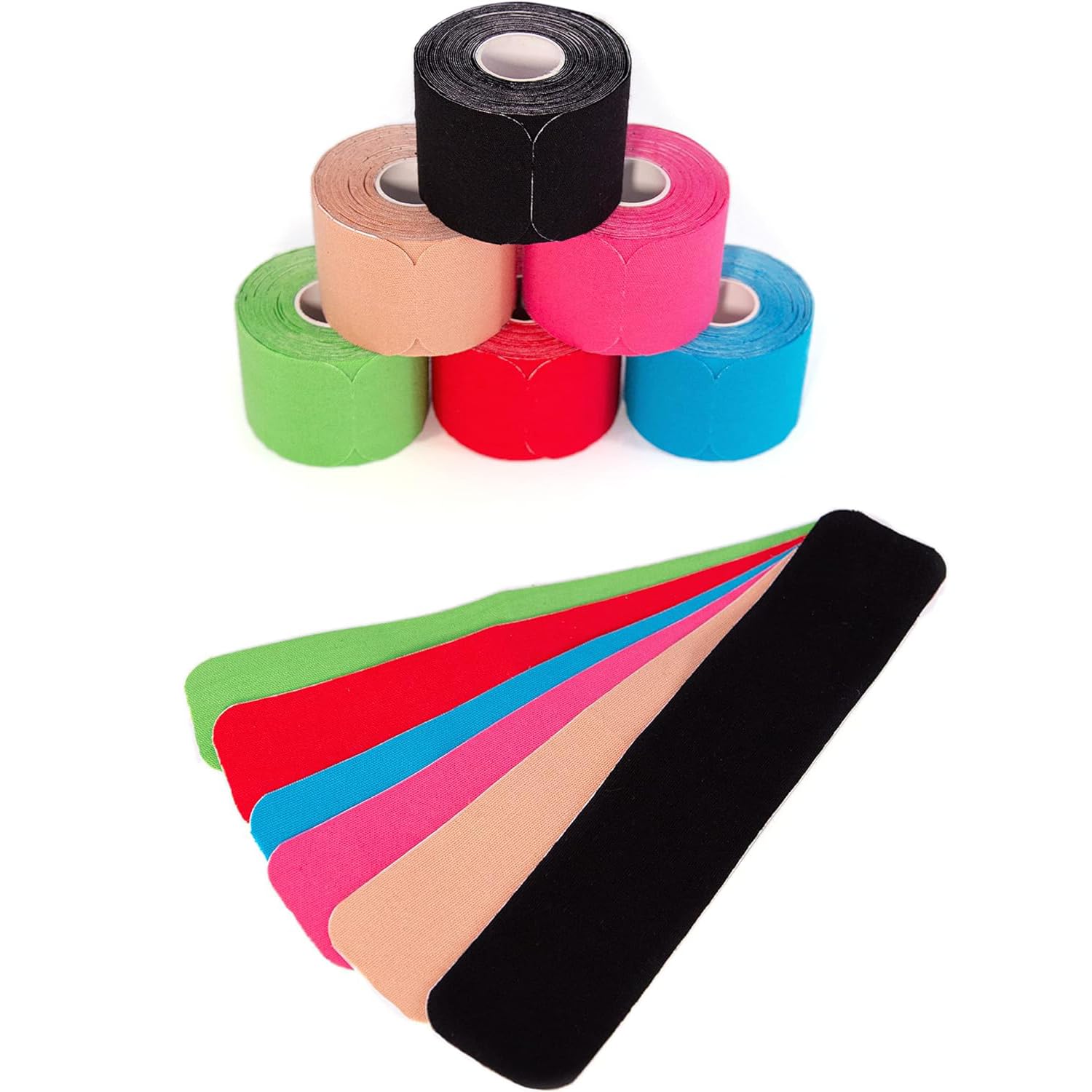 6 cintas kinesiológicas precortadas adhesivas y elásticas axion | 120 tiras de kinesiotapes 25x5 cm | Rollos para vendaje deportivo, soporte neuromuscular y fisioterapia