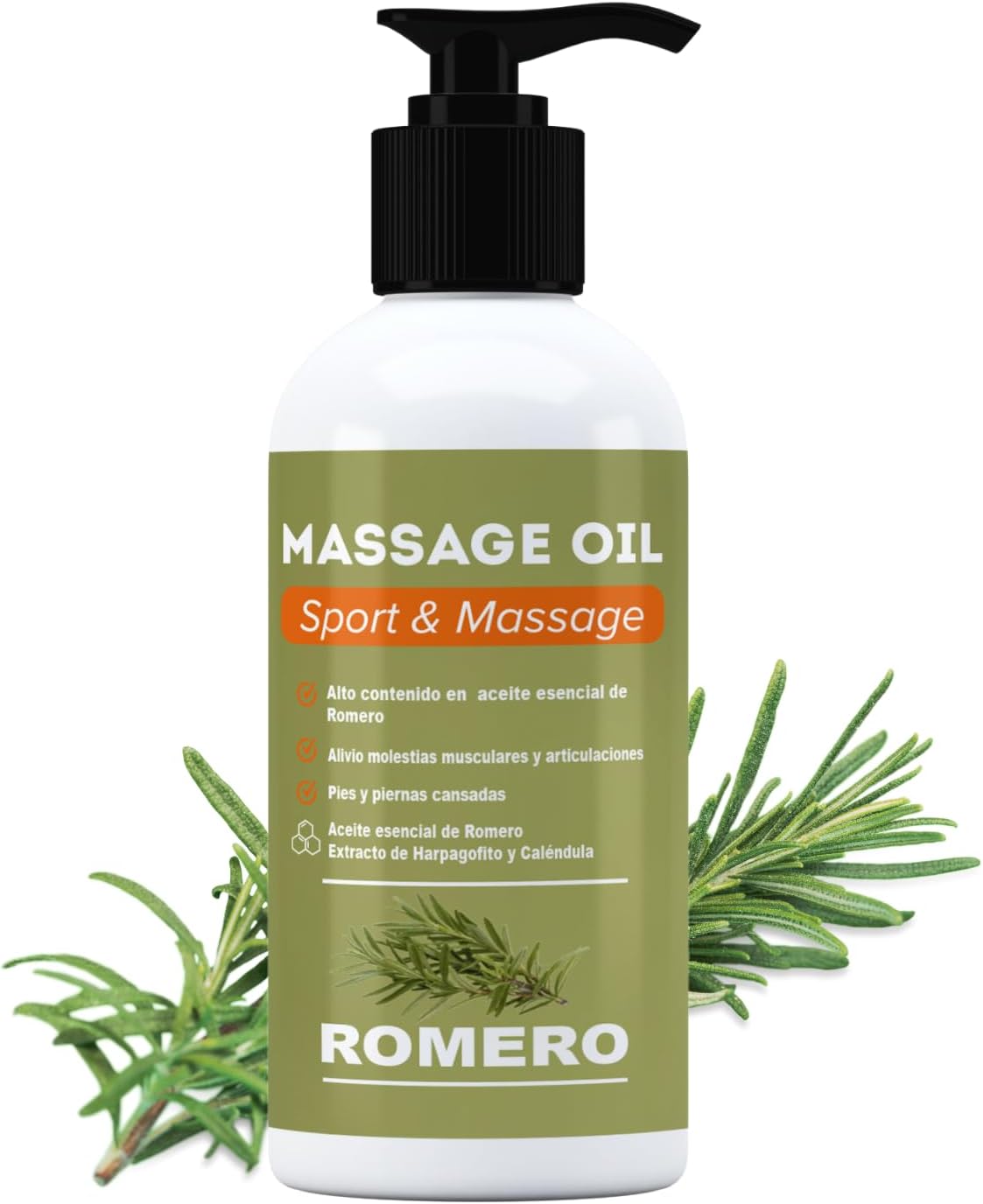 QKnatur - Aceite de ROMERO - Aceite para Masaje con Alto Contenido en Aceite Esencial de Romero y Extractos de Harpagofito y Calendula - Recuperador Muscular (250 ml) Aceite de Romero para Masaje