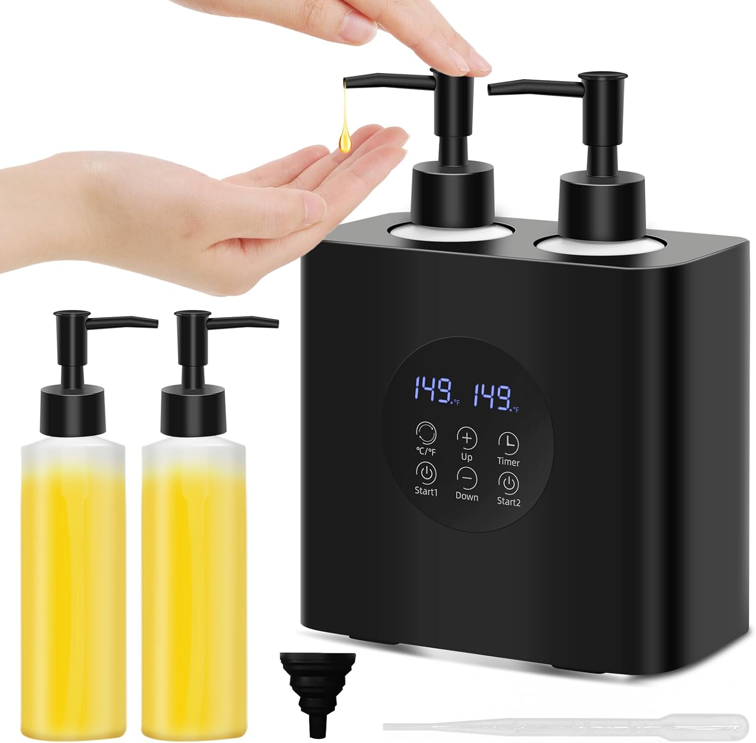 Calentador de Aceite de Masaje Doble, iklestar Calentador de Aceite Doble para Masaje con Cuatro Botellas de Aceite, Calentador Automático de Dispensadores de Crema para Botellas de Loción Corporal