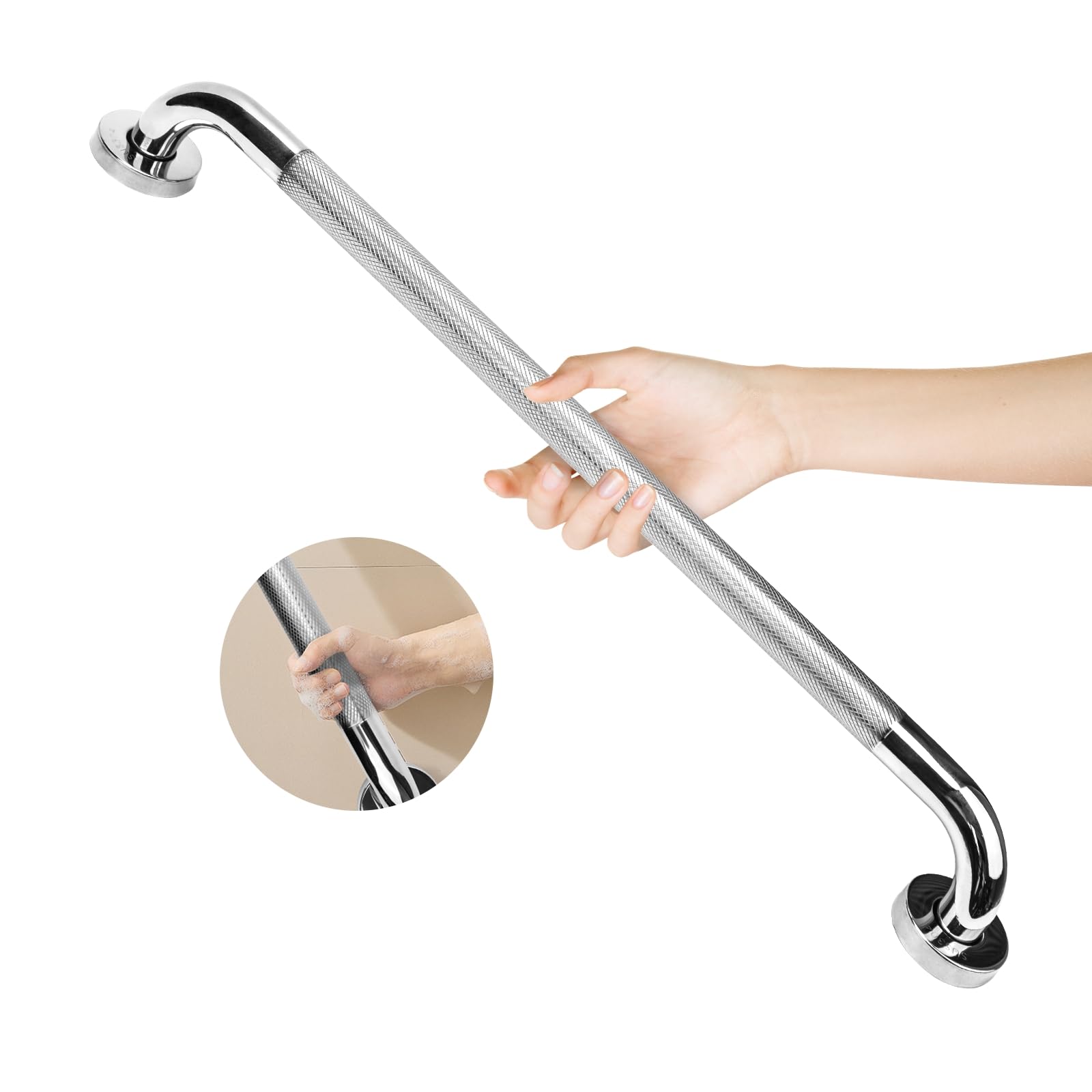 Barra de Agarre para Baño Acero Inoxidable 304,Antideslizante Tirador de Seguridad,Tirador Auxiliar para Cocina,Dormitorio,Bañera,Ducha y Escalones para Niño Discapacitado Anciano 60cm