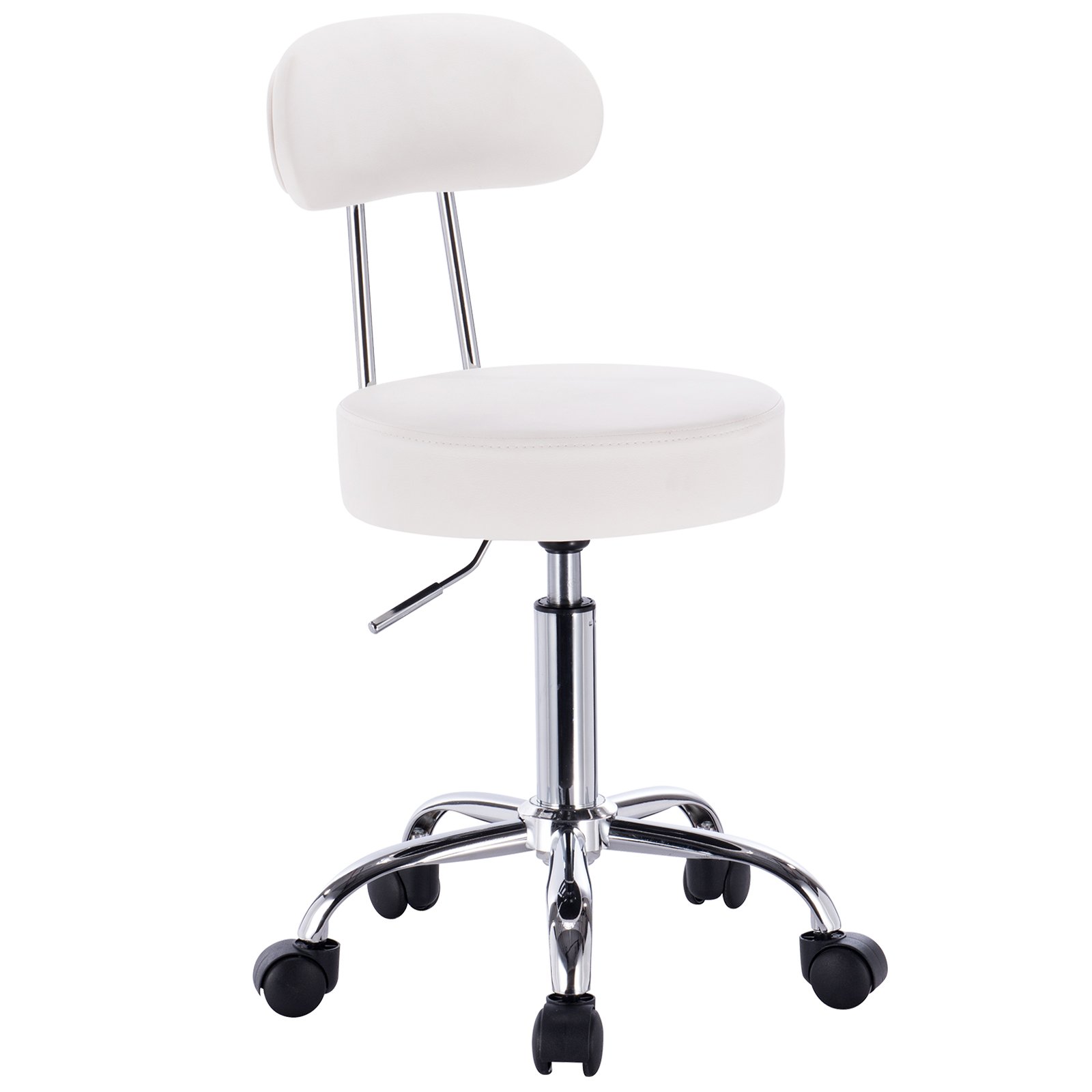 WOLTU Taburete de Trabajo de 1 Pieza Giratorio Taburete de Silla Giratoria Silla de Oficina con Respaldo de Altura Regulable en Blanco