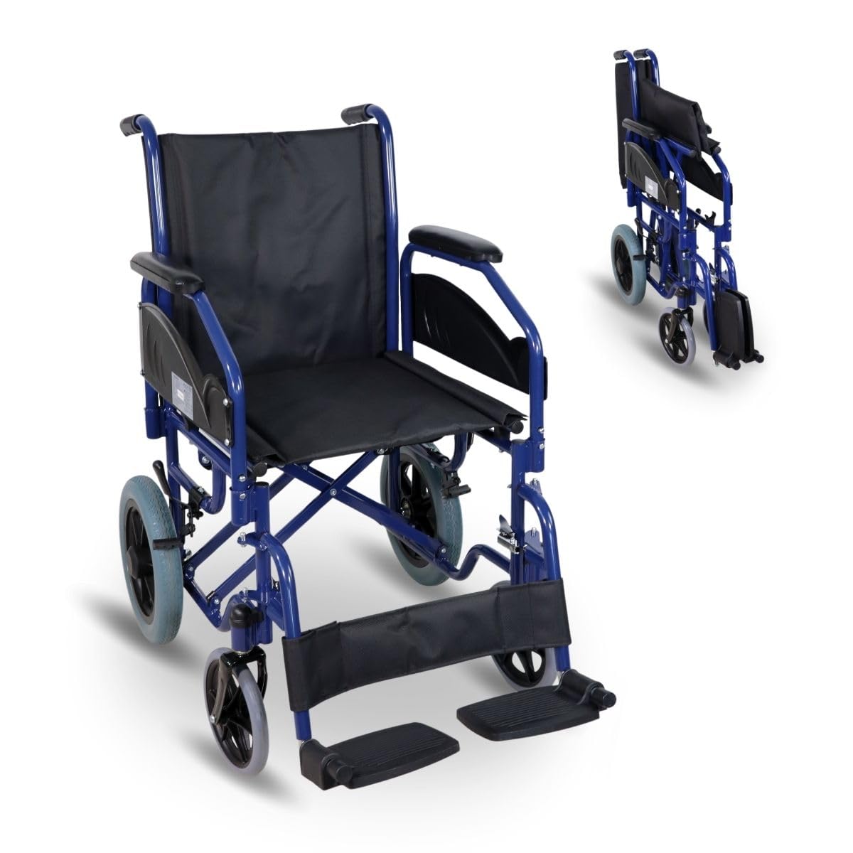 Mobiclinic®, Silla de ruedas plegable, Maestranza, Frenos estacionamiento, Asiento 45 cm, Reposapiés extraíbles, Reposabrazos abatibles y acolchados, Pequeñas, Resistente, Color negro