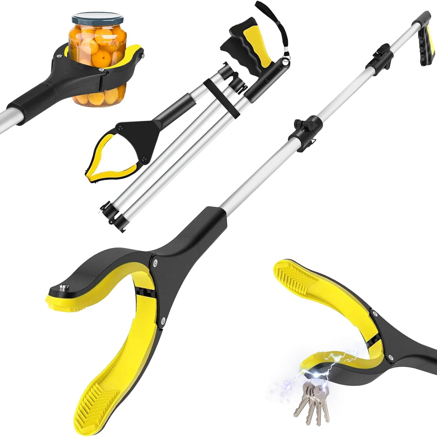 Pinzas Extensibles Larga, 110CM Pinza Larga, Herramienta de Captura Plegable, Pinza Recoge Objetos, Alcanzar Objetos, Brazo Más Largo para Recoger Basura, Pinza Recoger Basura con Puntas Magnéticas