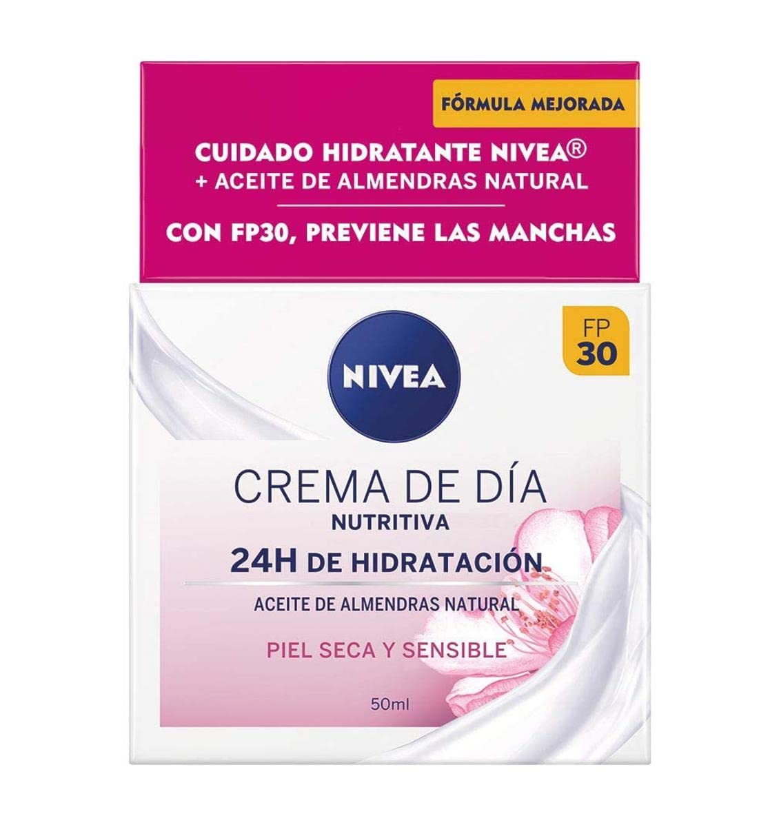 NIVEA Crema de Día Nutritiva FP30 (1 x 50 ml), crema facial con protector solar 30, crema hidratante facial para piel seca y sensible con manteca de karité