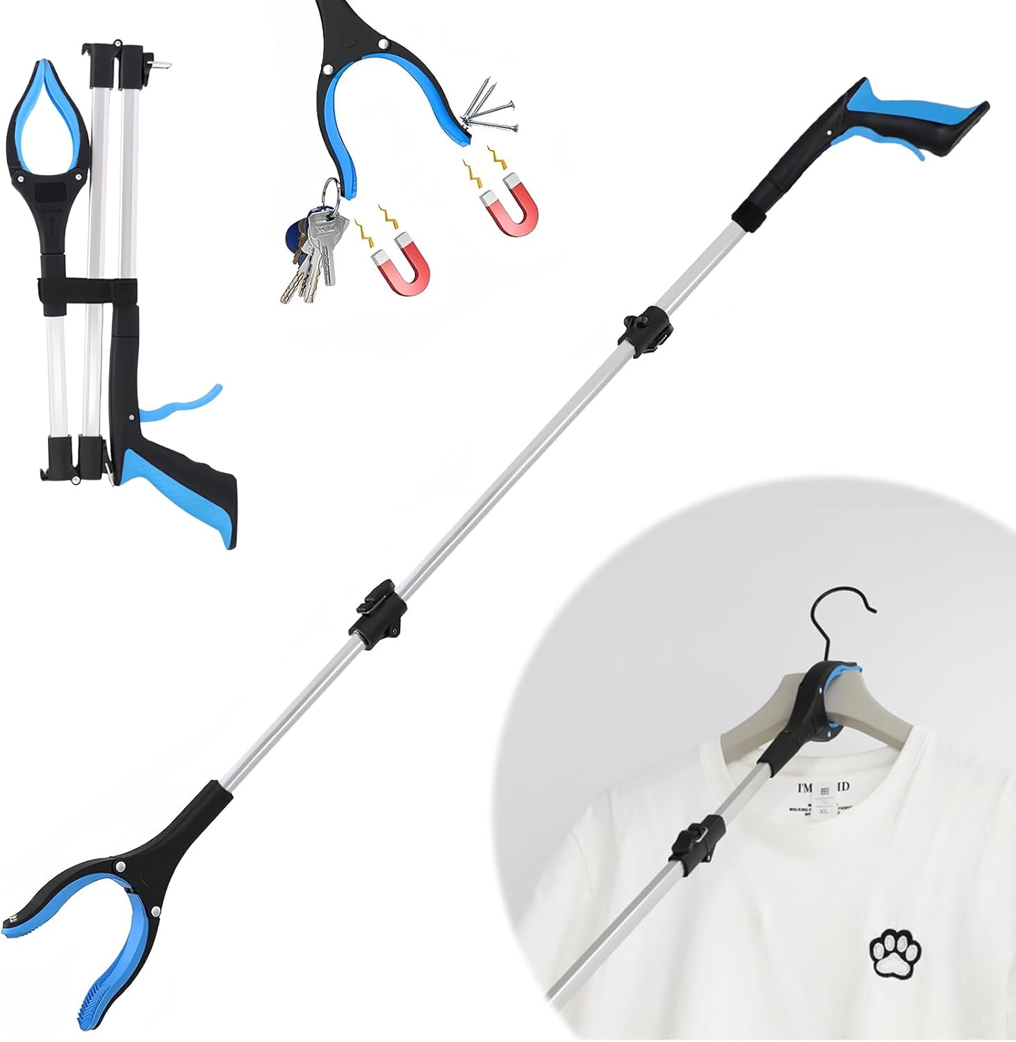 Pinza Larga, Alcanzar Objetos, Pinza para Recoger Basura, 109cm Pinza Telescopica, Pinzas Recoge Objetos Extra Largas, Pinzas para Personas Mayores, Pinza de Agarre Plegable de Largo
