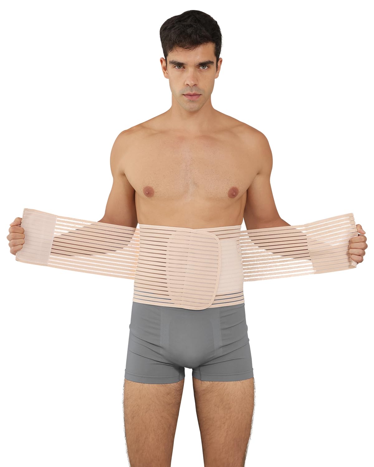 Channo Faja Lumbar Hombre y Mujer: Soporte de Espalda Columna y Alivio Dolor para Lesiones Trabajo Carga de Peso - Cinturón para Lumbares con Velcro Ajuste Doble y Varillas (Pack de 1 Vison L)