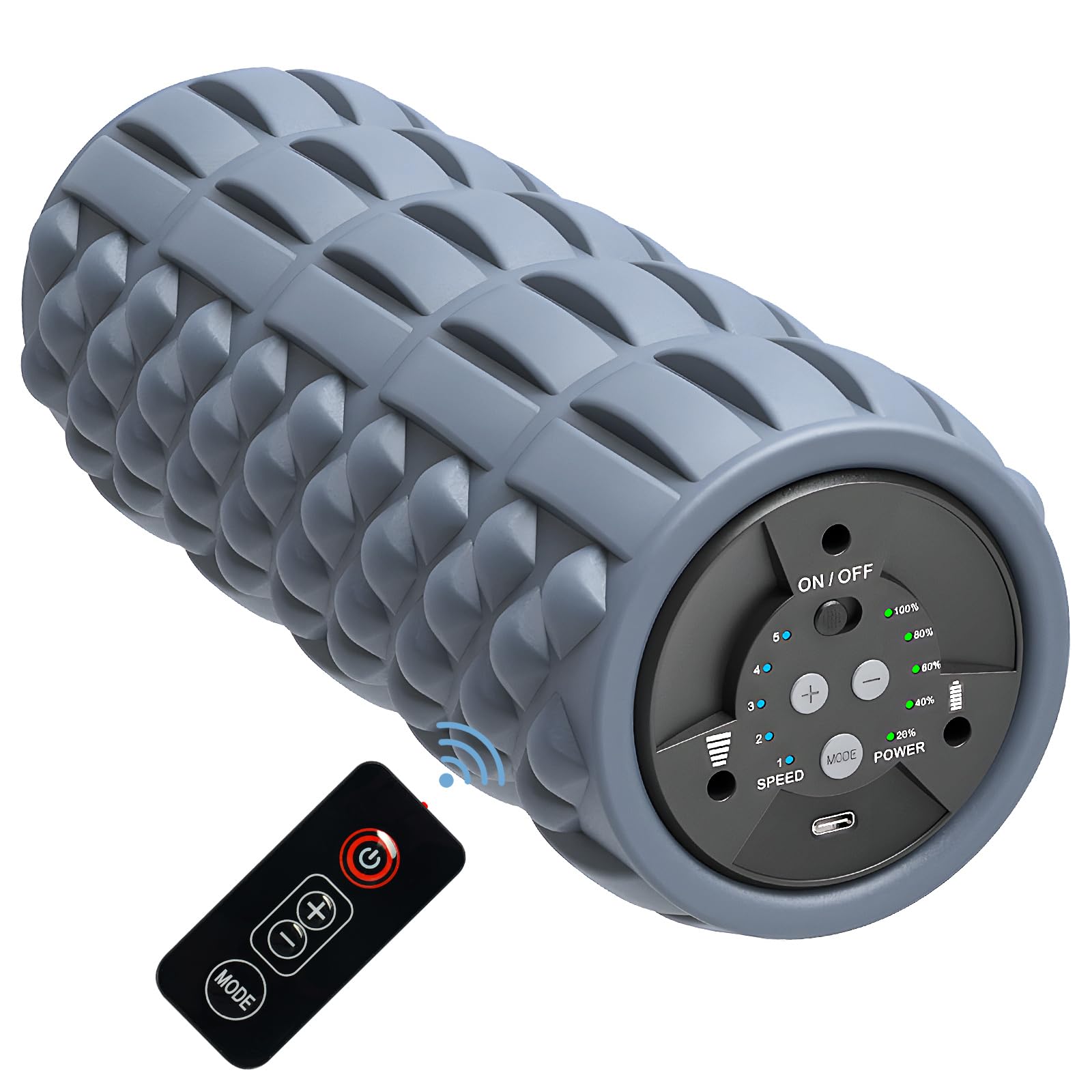 KINGFIT VF2 Rodillo de espuma vibratoria de 5 velocidades, rodillo de espuma de control remoto eléctrico, masaje de tejido profundo, ejercicio de recuperación muscular
