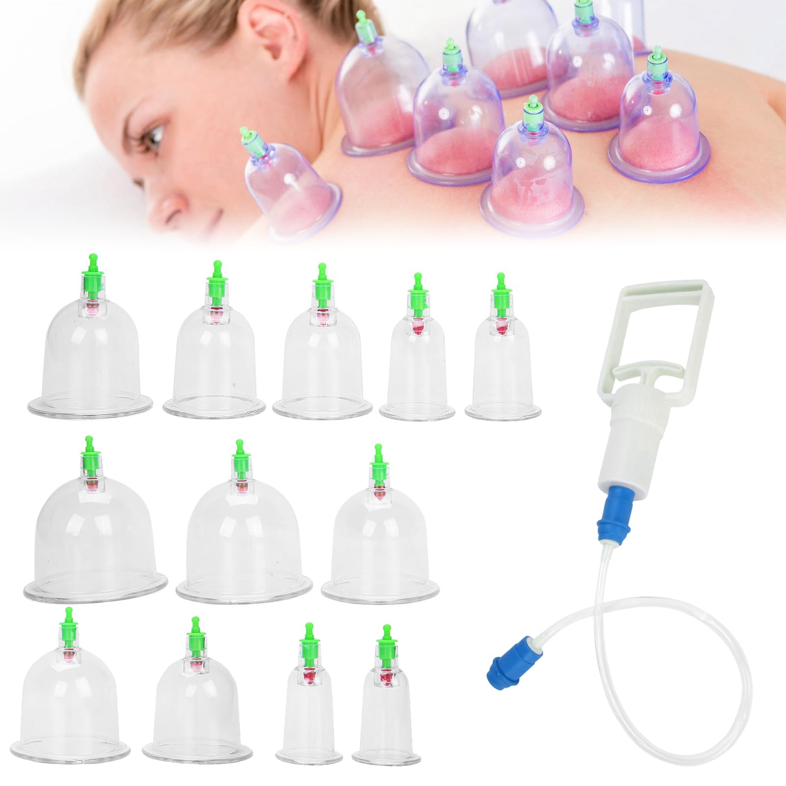 WIYETY Juego de ventosas Cupping Therapy Sets: 12 unidades de ventosas con bomba de vacío, ventosas con mango de bombeo y tubo de extensión, juego de ventosas, juegos de terapia para todo el cuerpo