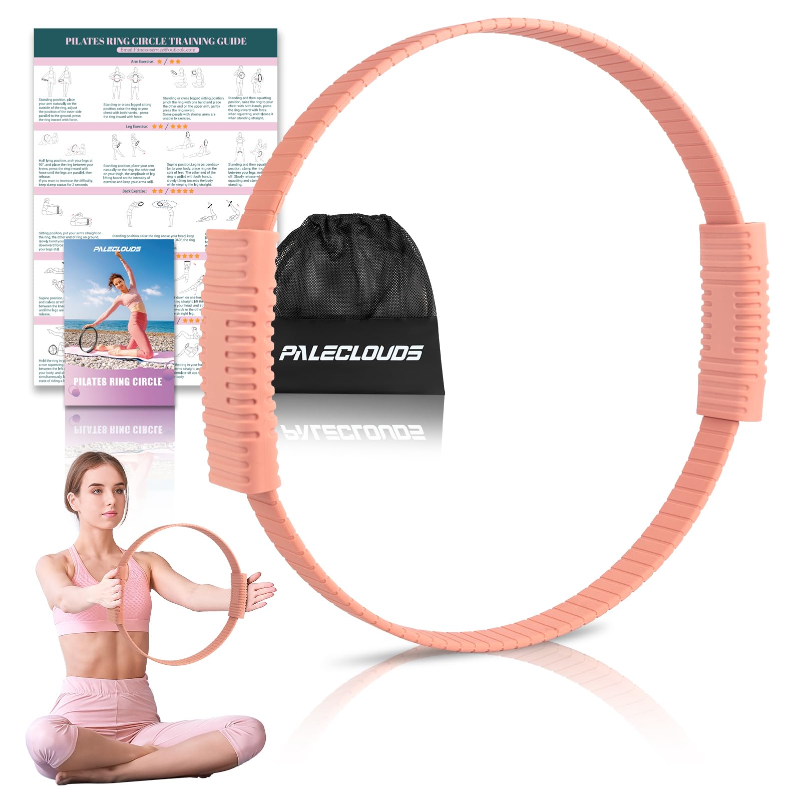 Anillo de pilates, círculo mágico de silicona de 13.5 pulgadas con póster de entrenamiento y bolsa portátil, círculo de anillo de pilates para entrenamiento interior del muslo, yoga, perder