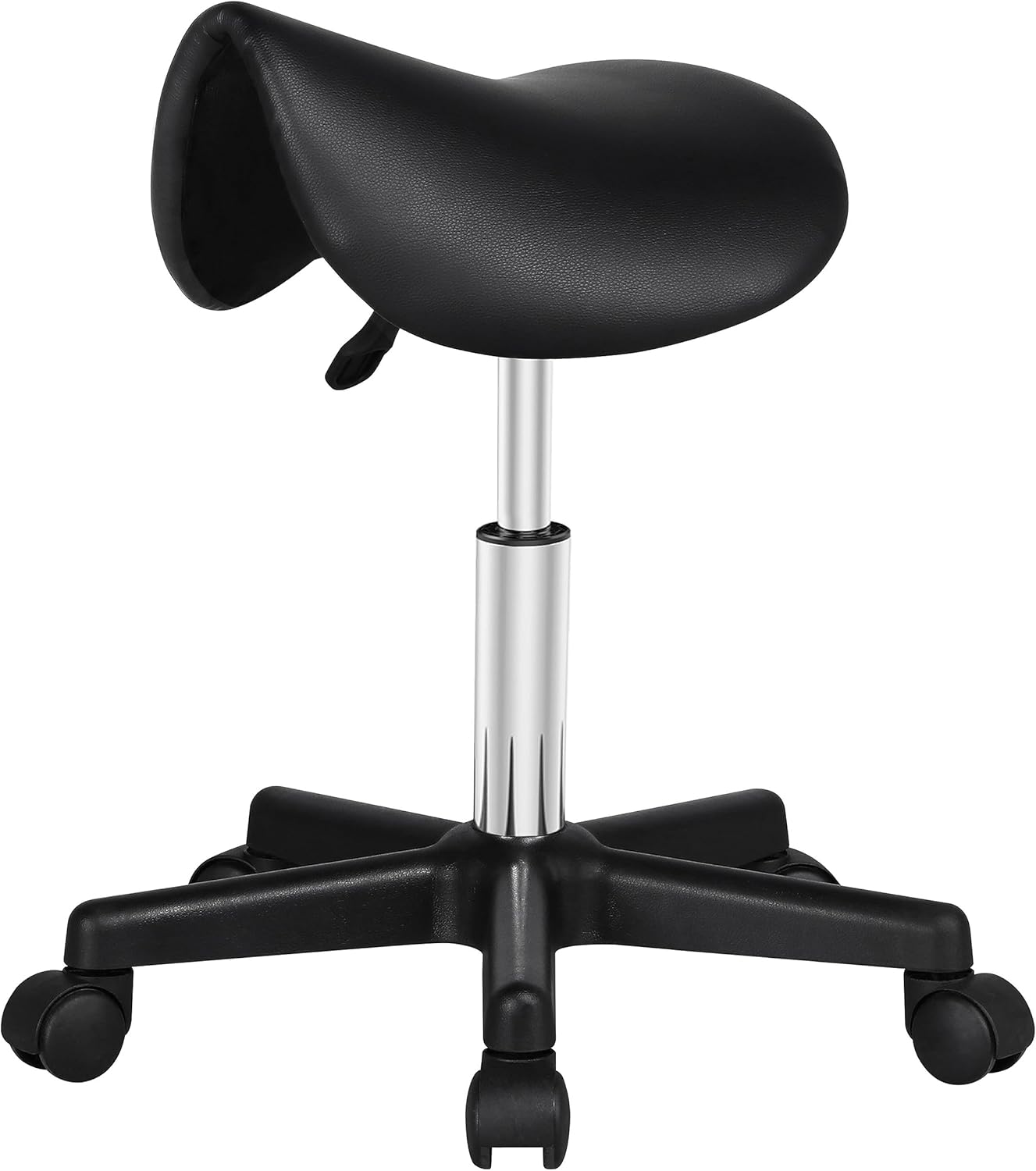 Yaheetech Taburete con Ruedas Taburete Regulable con Respaldo Silla Alta Giratorio para Peluquería Tocador Maquillaje Bar Negro