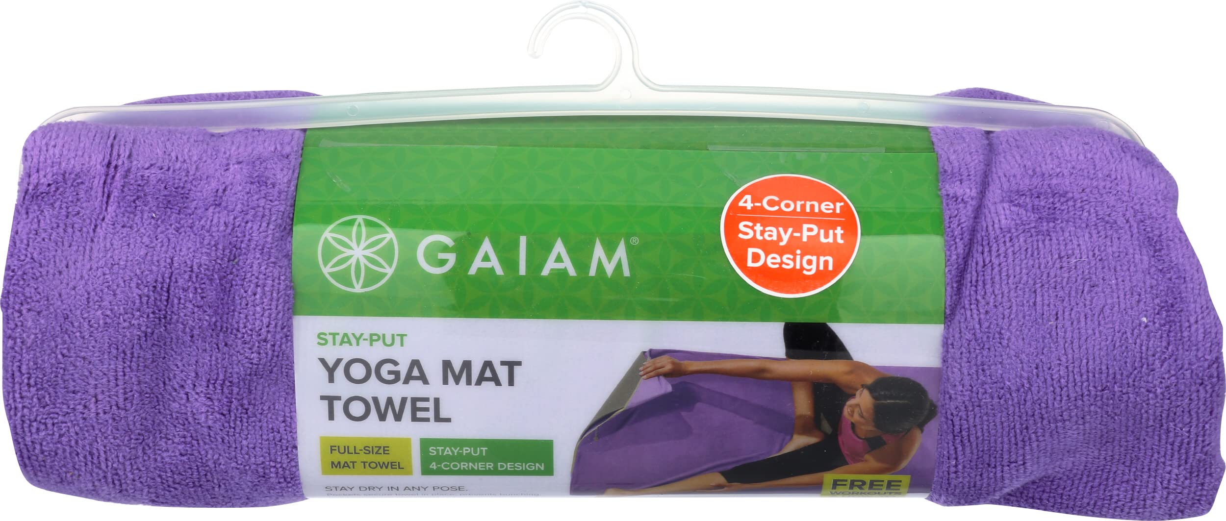 Gaiam Toalla de yoga – Toalla de yoga de tamaño activo, seca, antideslizante, absorbe la humedad, absorbe el sudor, toalla de yoga caliente de microfibra para mujeres y hombres | Bolsillos de esquina